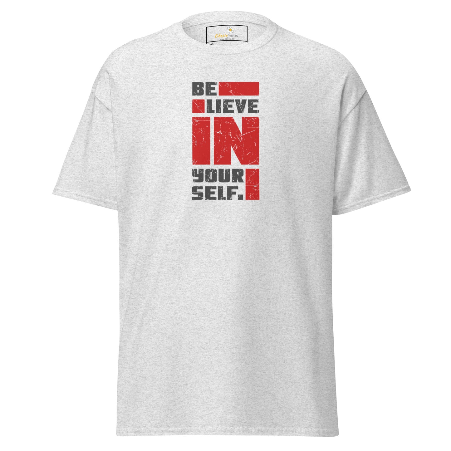 Heren klassiek t-shirt - TEKST POSITIEF GELOOF IN JEZELF - GROOT