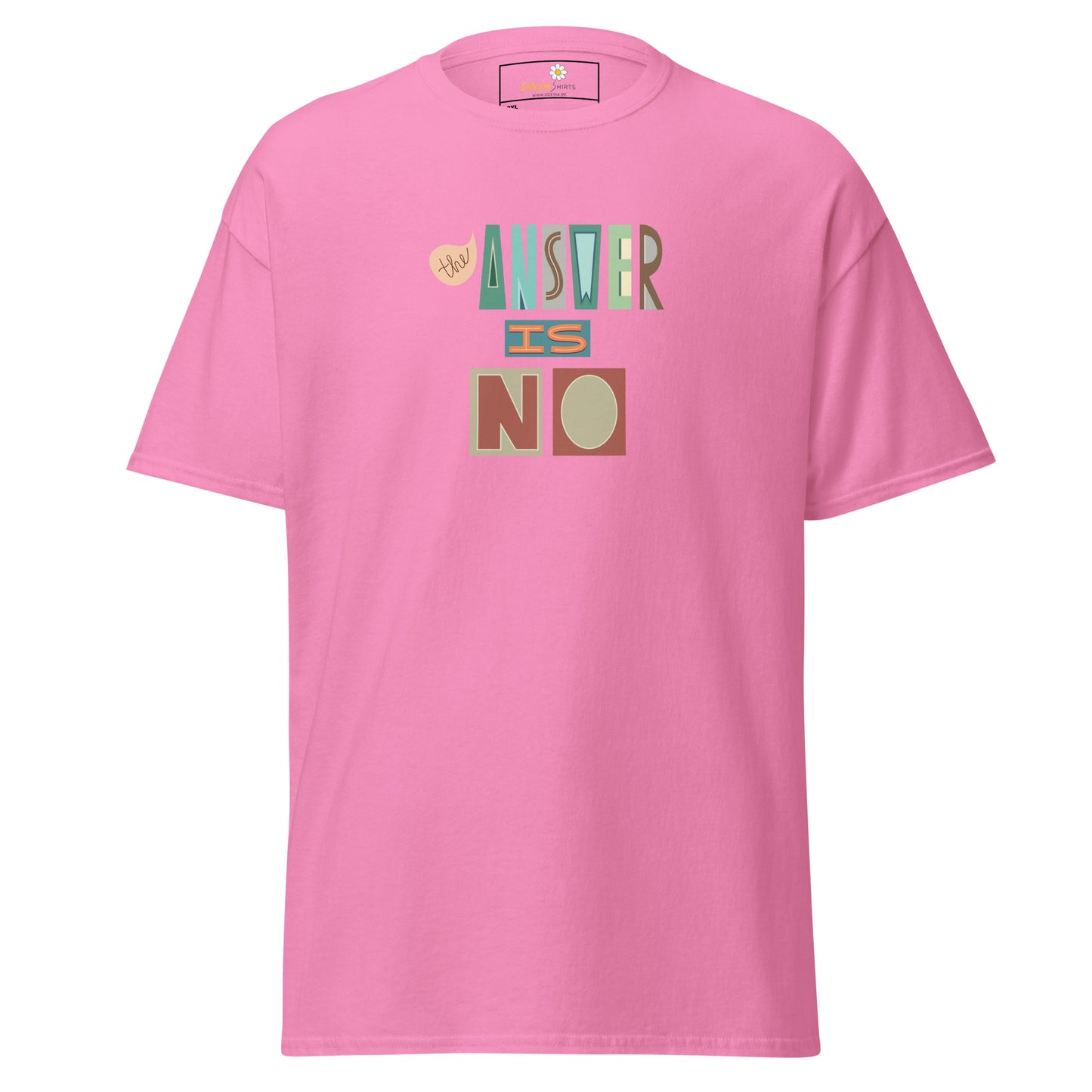 Heren klassiek t-shirt - TEKST HET ANTWOORD IS NEE - GROOT