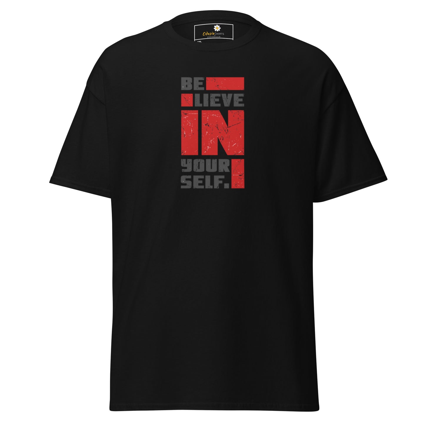 Heren klassiek t-shirt - TEKST POSITIEF GELOOF IN JEZELF - GROOT