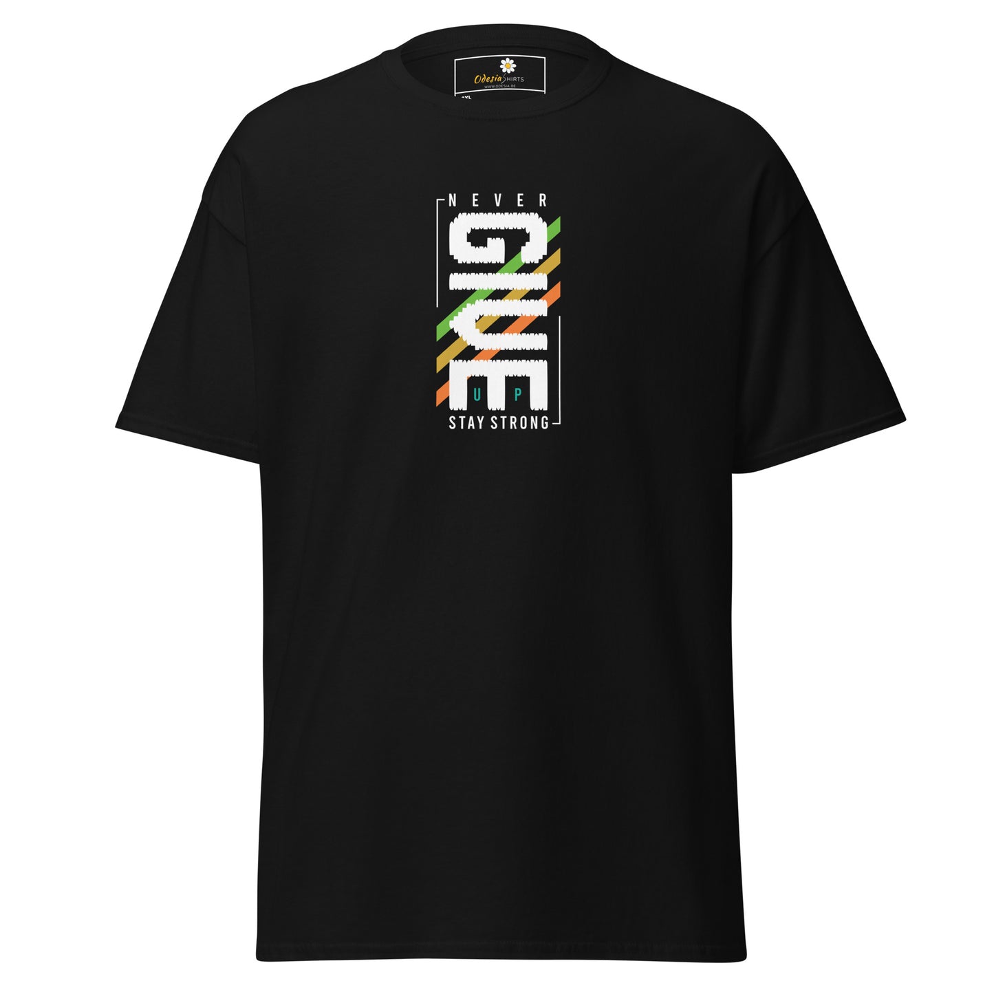 T-shirt classique pour homme - Texte NEVER GIVE UP - GRAND