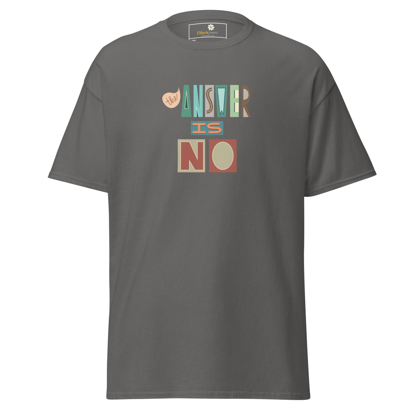 Heren klassiek t-shirt - TEKST HET ANTWOORD IS NEE - GROOT