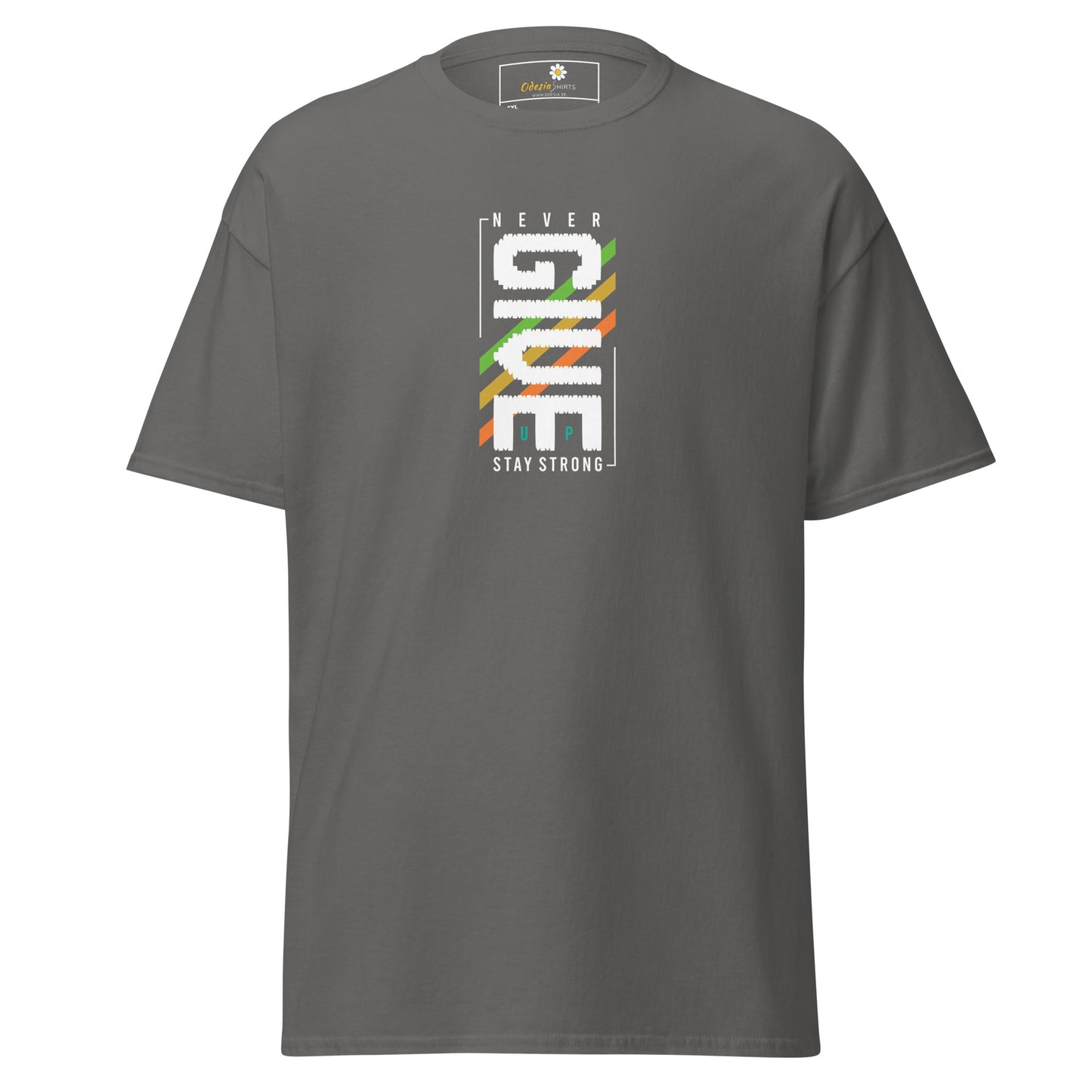 T-shirt classique pour homme - Texte NEVER GIVE UP - GRAND