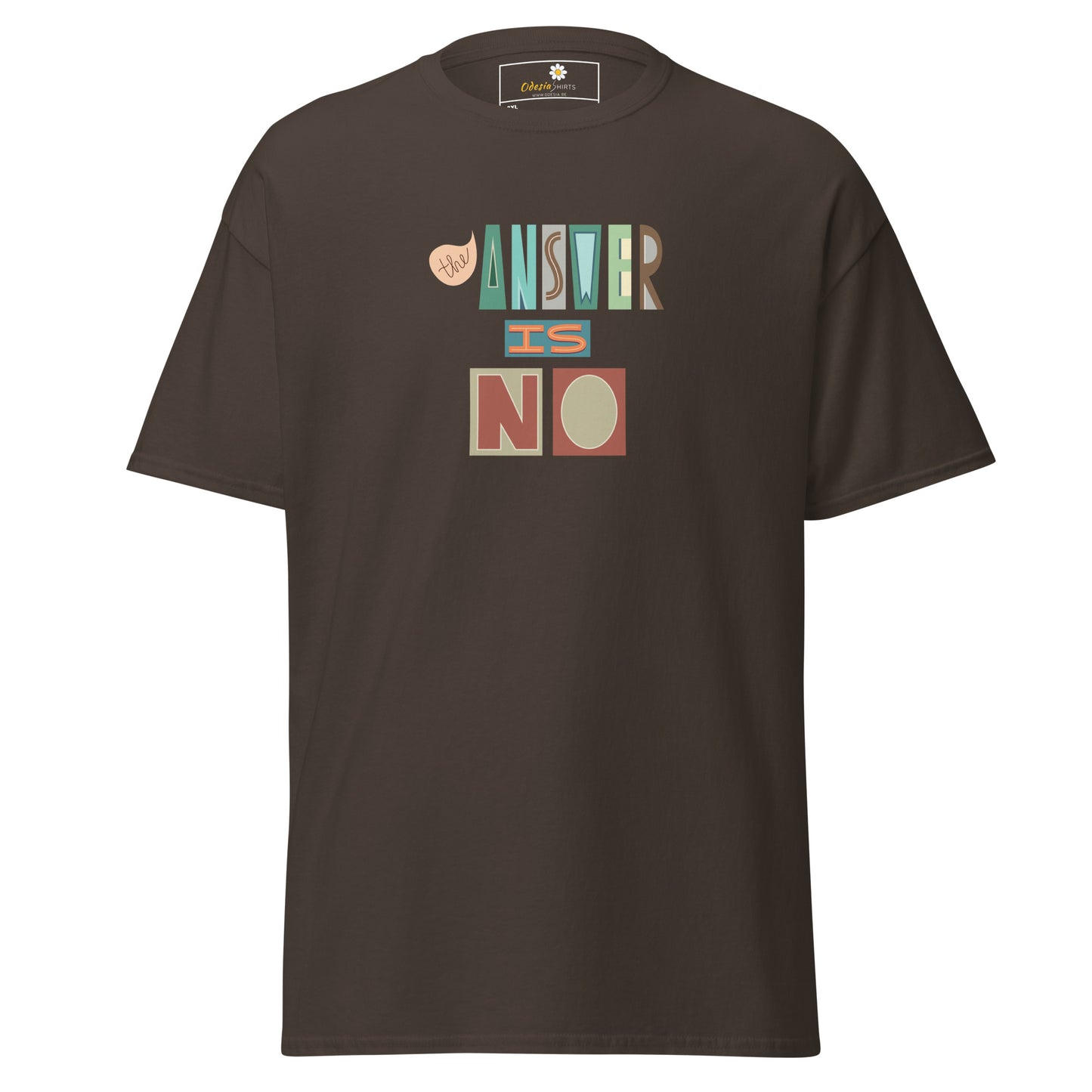 Heren klassiek t-shirt - TEKST HET ANTWOORD IS NEE - GROOT
