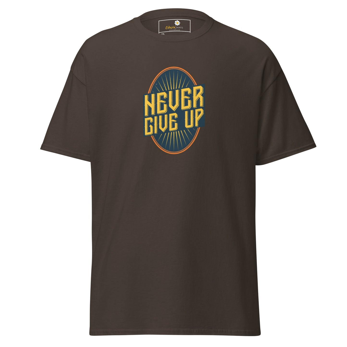 T-shirt classique pour homme - Texte NEVER GIVE UP - GRAND