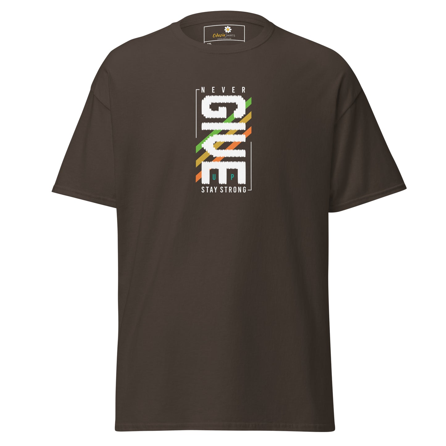 T-shirt classique pour homme - Texte NEVER GIVE UP - GRAND