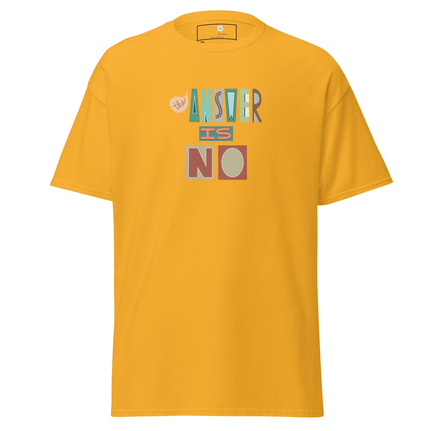 Heren klassiek t-shirt - TEKST HET ANTWOORD IS NEE - GROOT