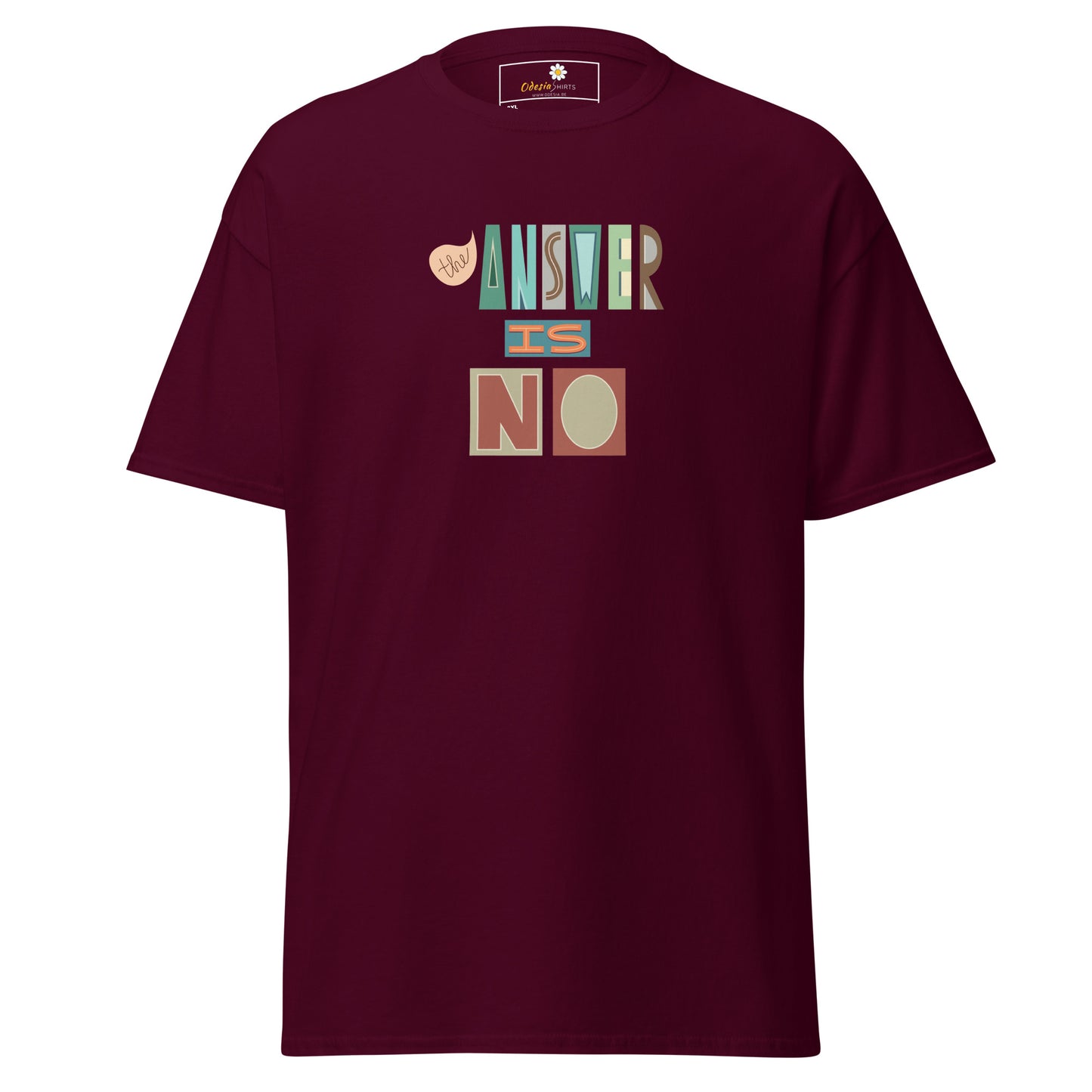 Heren klassiek t-shirt - TEKST HET ANTWOORD IS NEE - GROOT