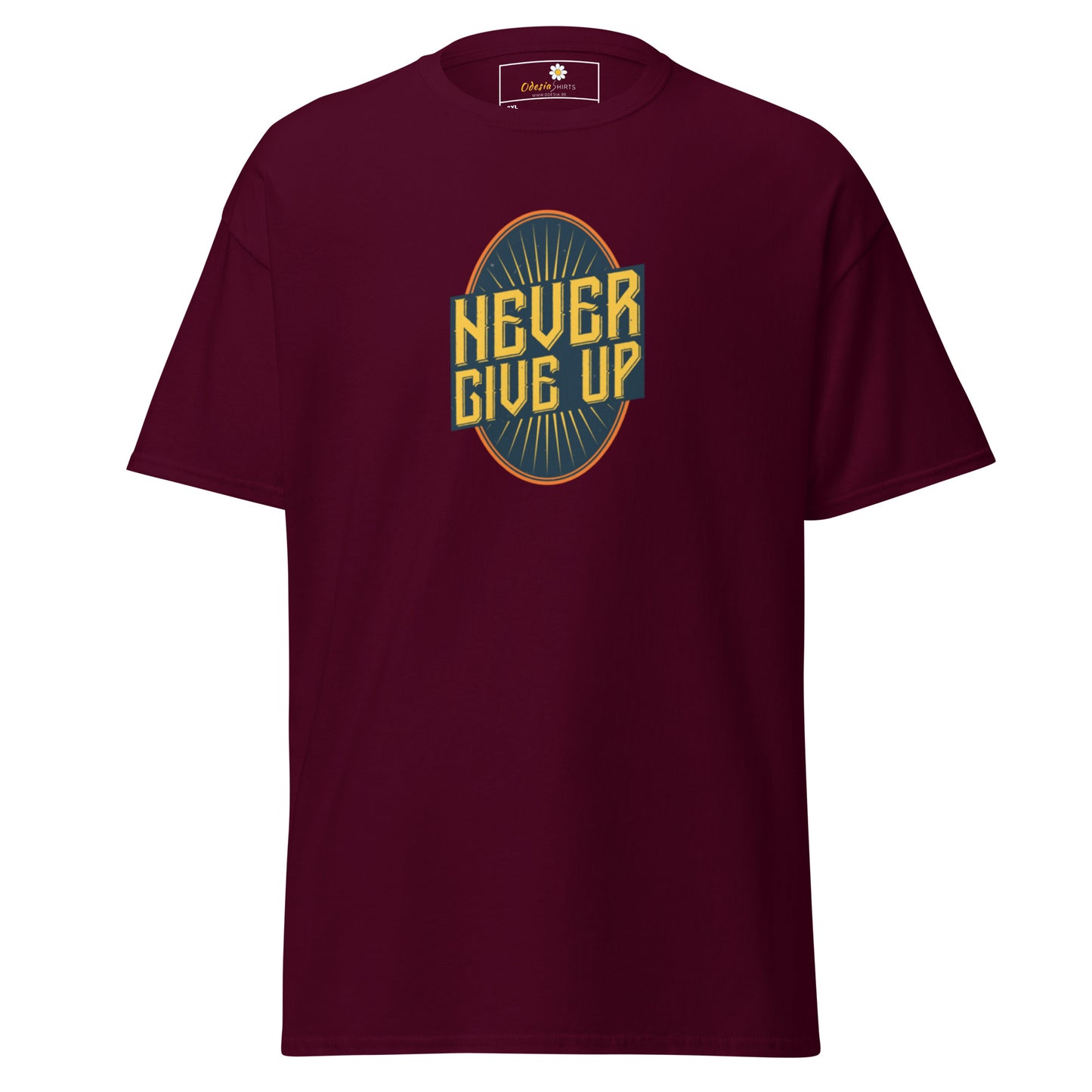 T-shirt classique pour homme - Texte NEVER GIVE UP - GRAND