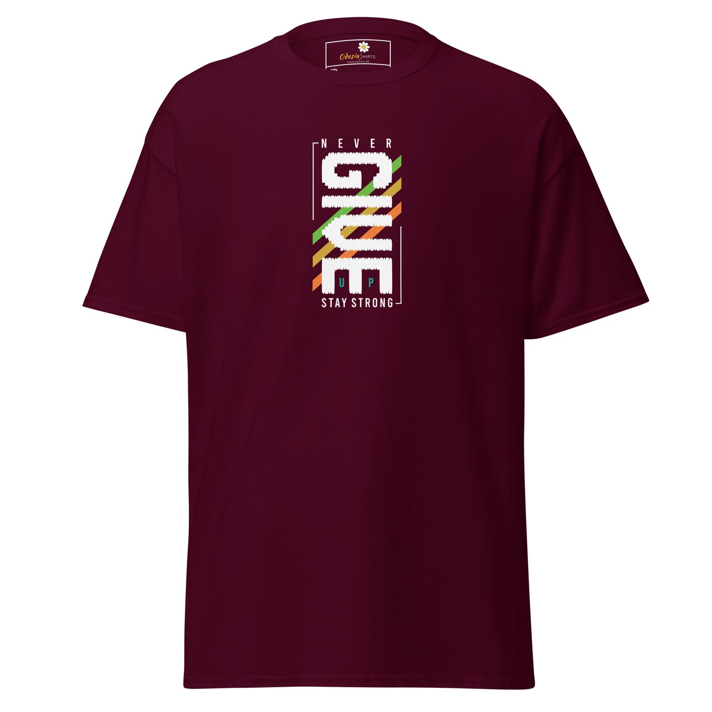 T-shirt classique pour homme - Texte NEVER GIVE UP - GRAND