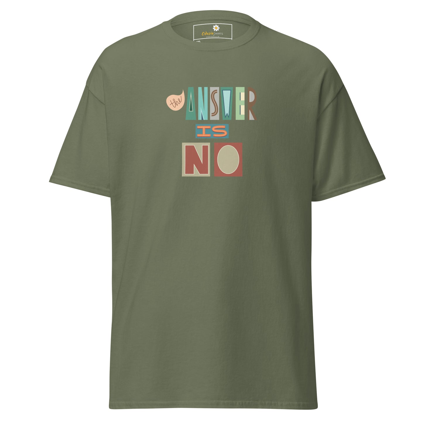 Heren klassiek t-shirt - TEKST HET ANTWOORD IS NEE - GROOT