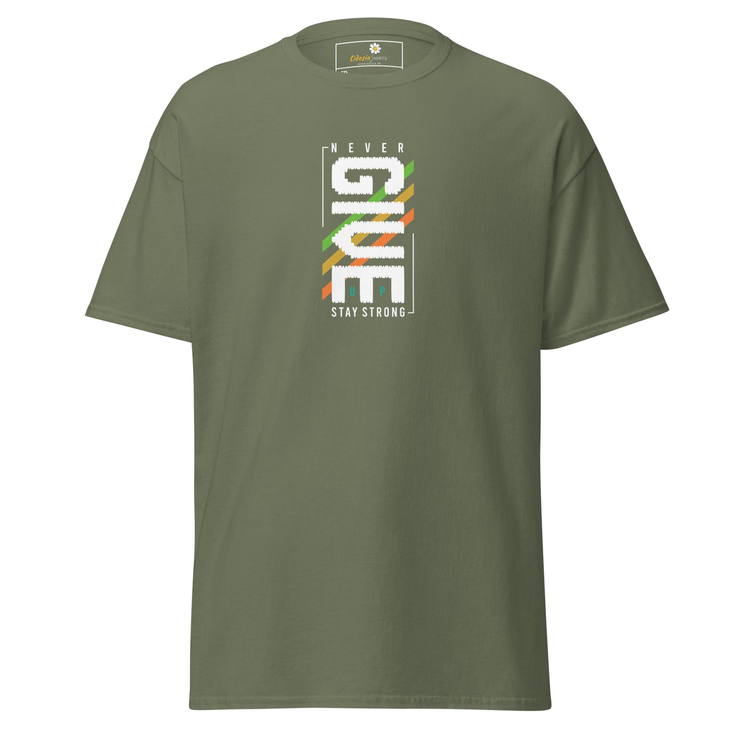T-shirt classique pour homme - Texte NEVER GIVE UP - GRAND