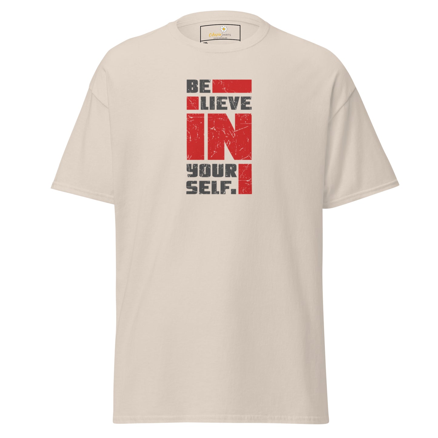 Heren klassiek t-shirt - TEKST POSITIEF GELOOF IN JEZELF - GROOT