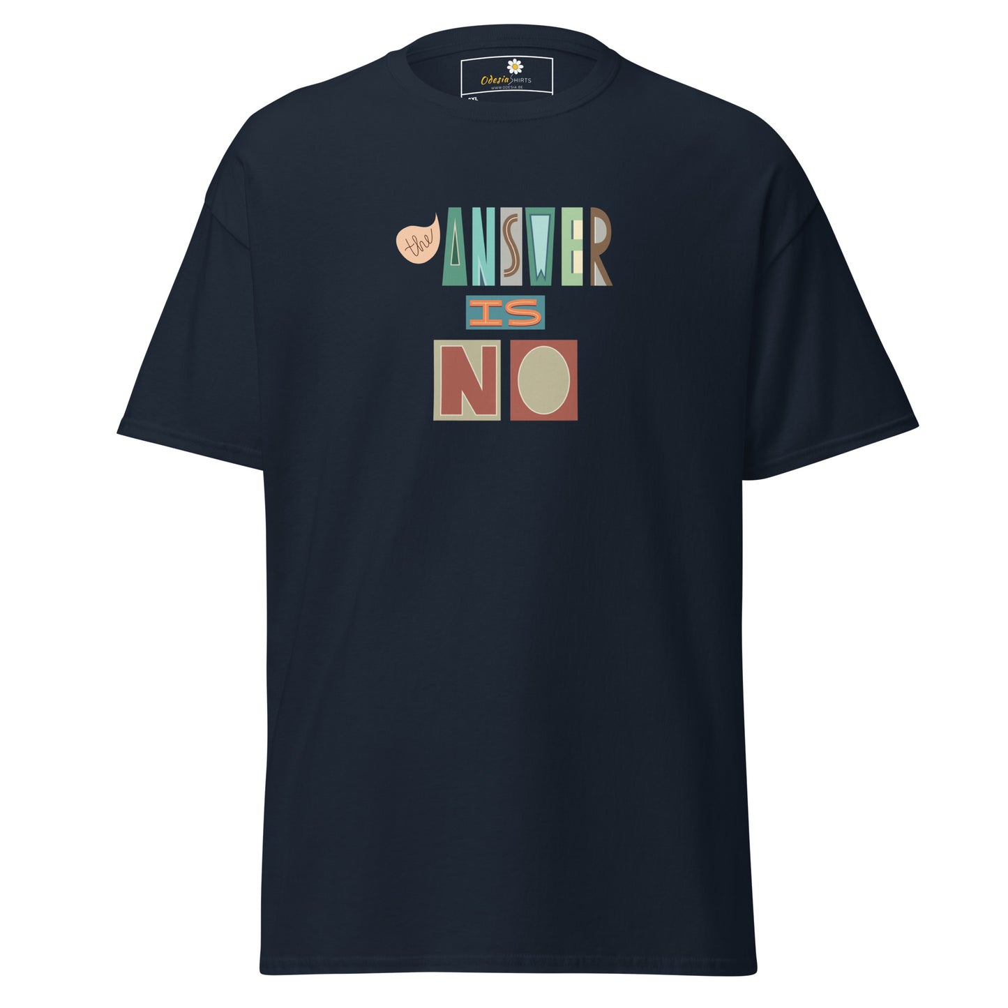 Heren klassiek t-shirt - TEKST HET ANTWOORD IS NEE - GROOT