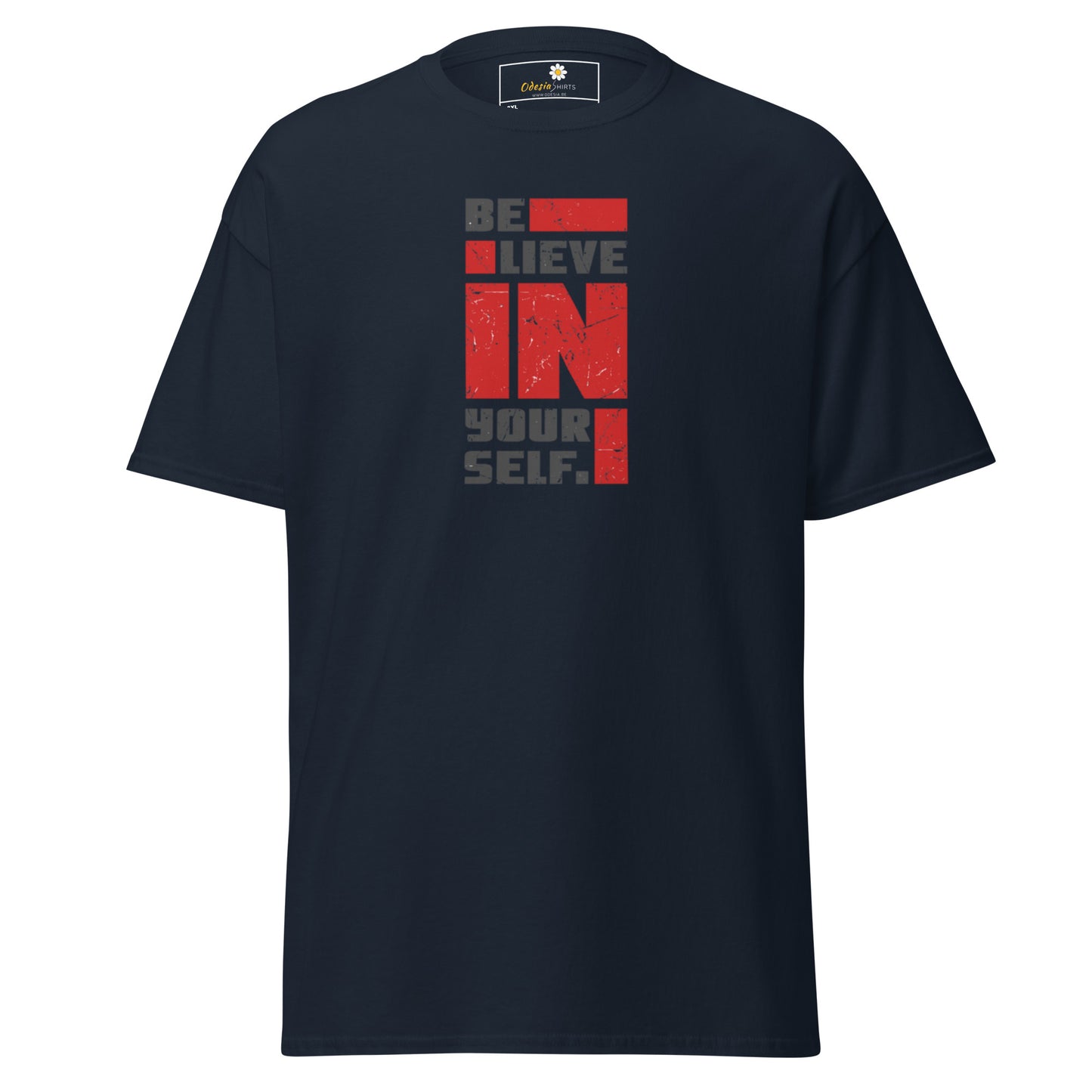 Heren klassiek t-shirt - TEKST POSITIEF GELOOF IN JEZELF - GROOT