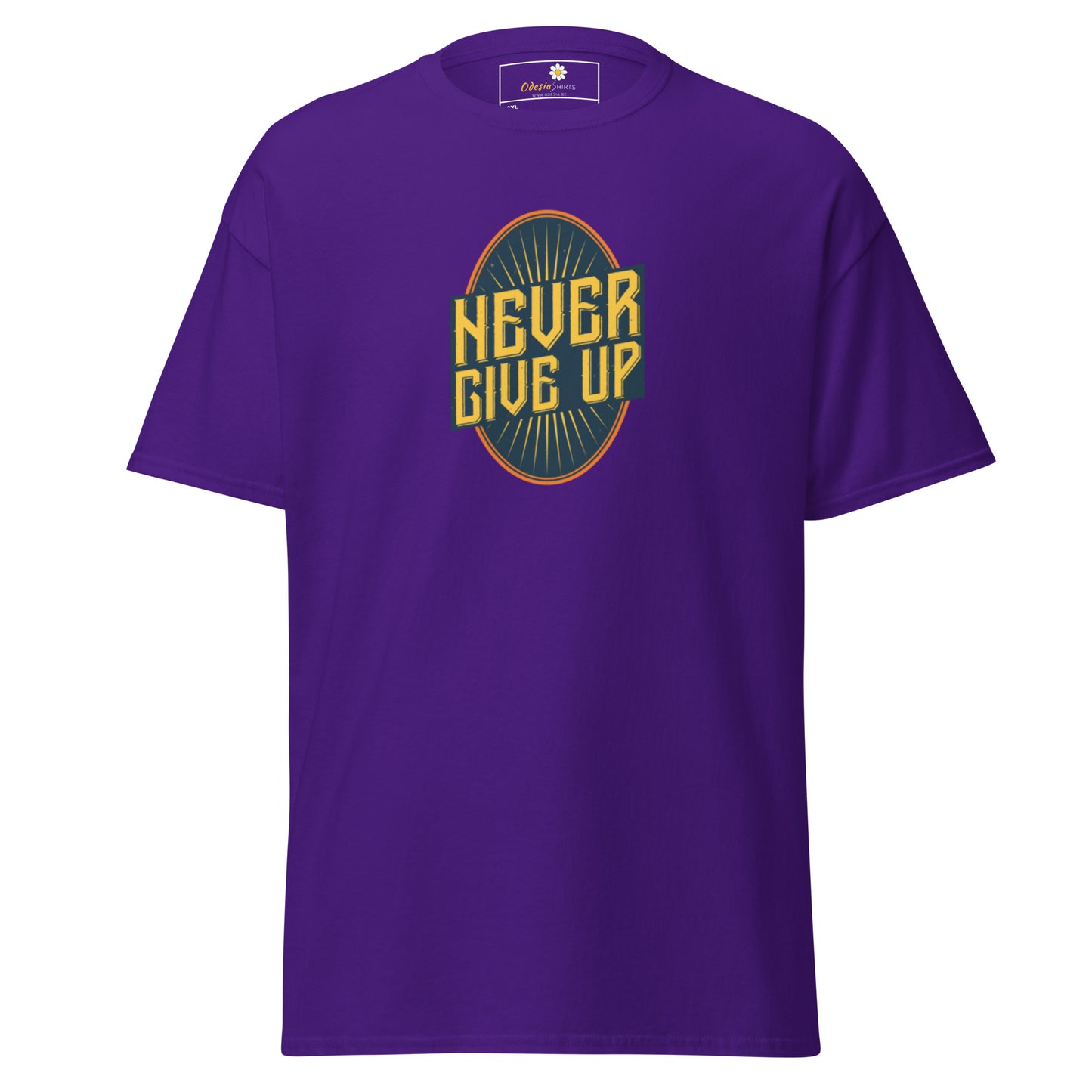 T-shirt classique pour homme - Texte NEVER GIVE UP - GRAND