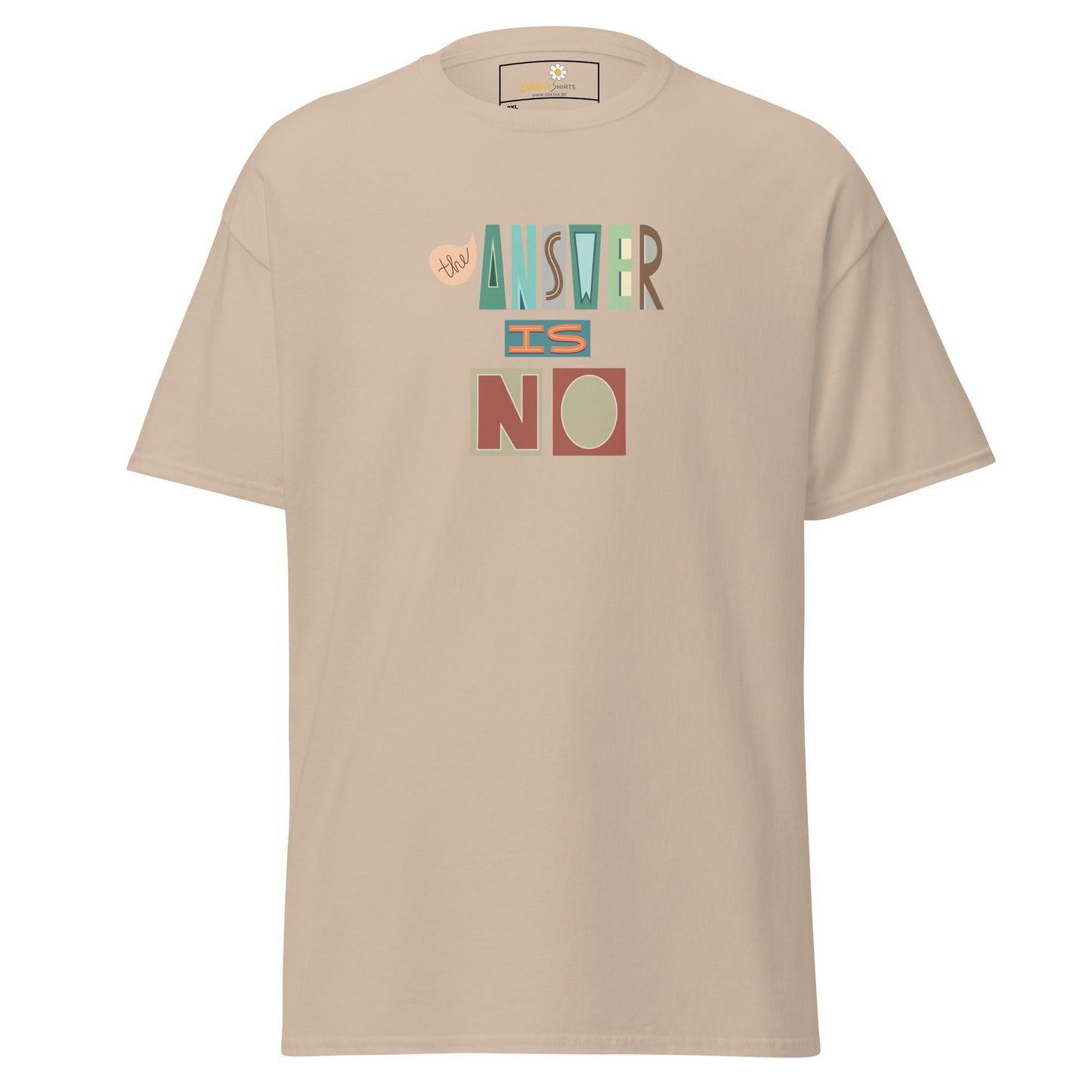 Heren klassiek t-shirt - TEKST HET ANTWOORD IS NEE - GROOT
