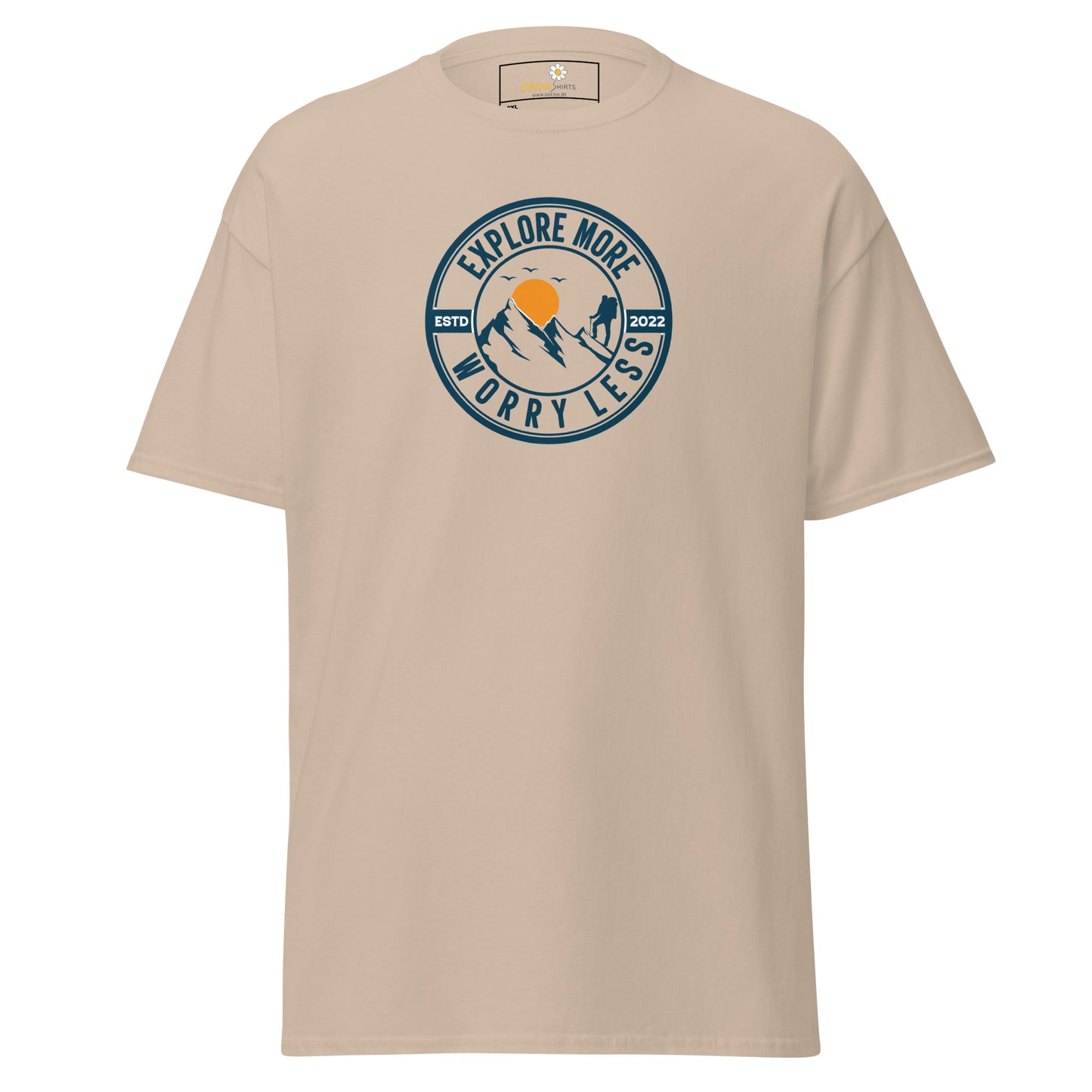 Unisex classic t-shirt - ADVENTURE EXPLORE MORE WORRY LESS - BIG