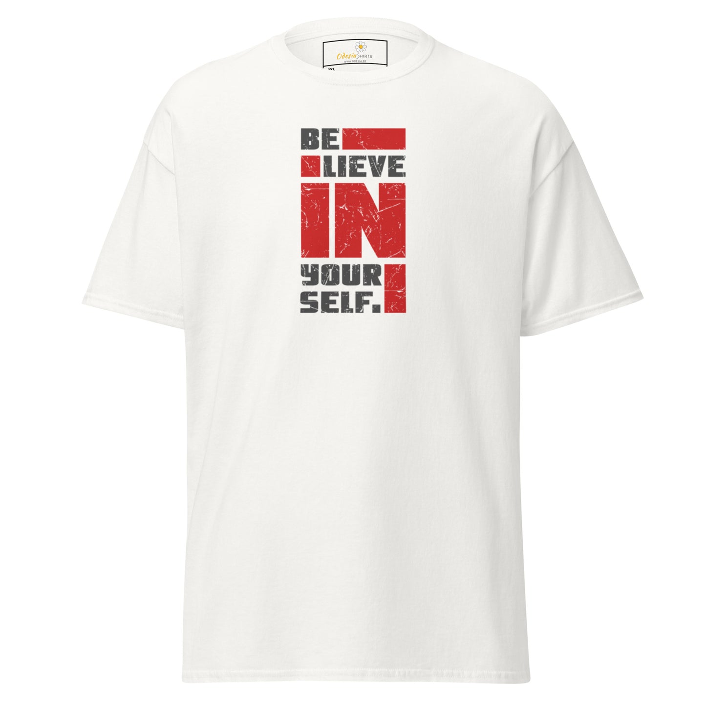 Heren klassiek t-shirt - TEKST POSITIEF GELOOF IN JEZELF - GROOT