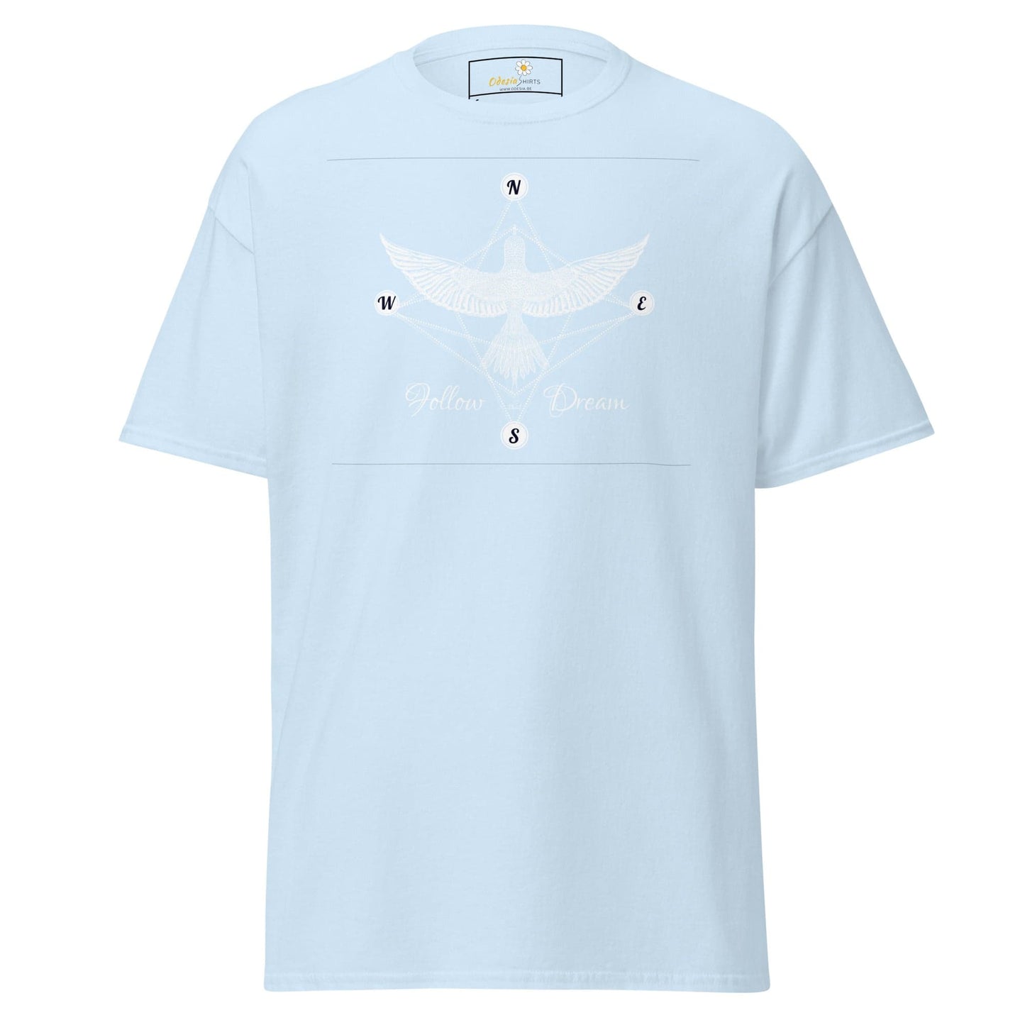 Light blue T-shirt with compass design, suitable for Men and Women, Sizes S to XL