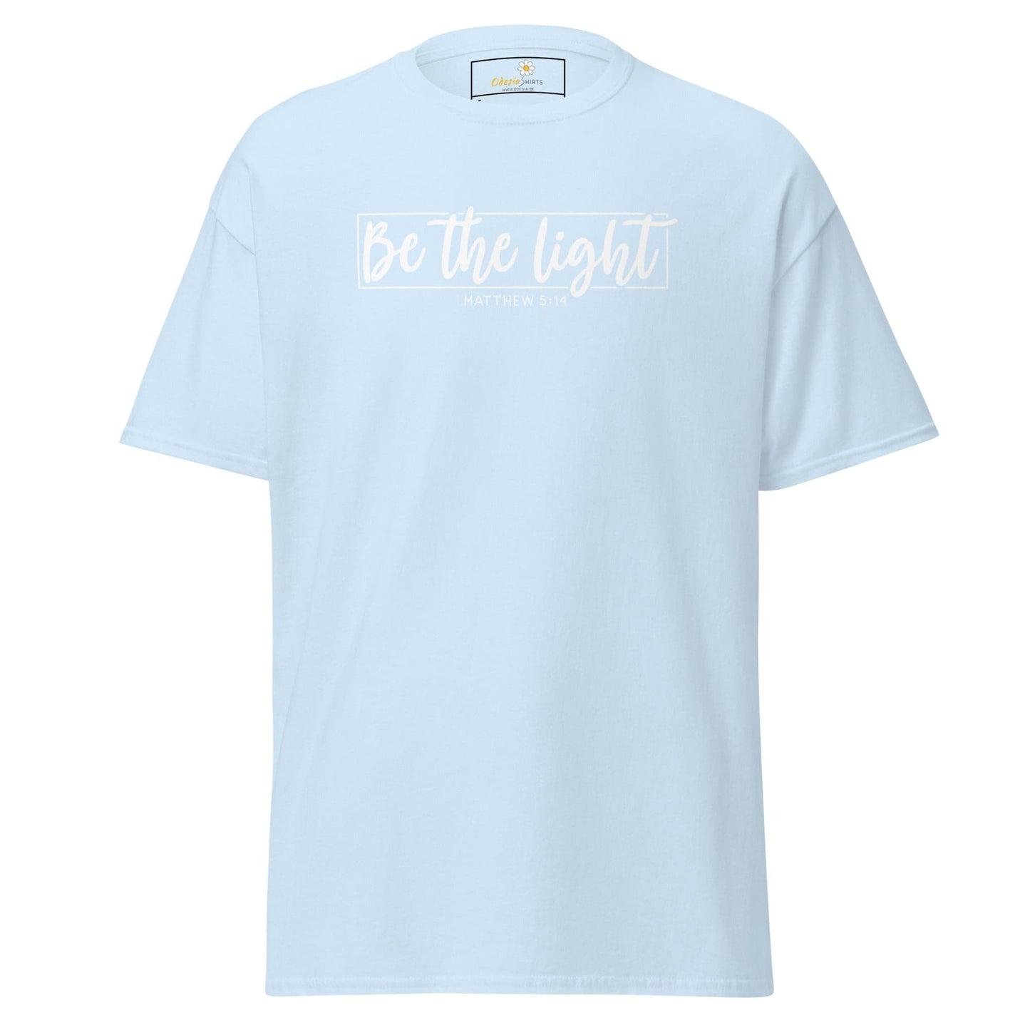 Light blue T-shirt displayed in T-SHIRT DESIGN TEE for men and women sizes S to XL