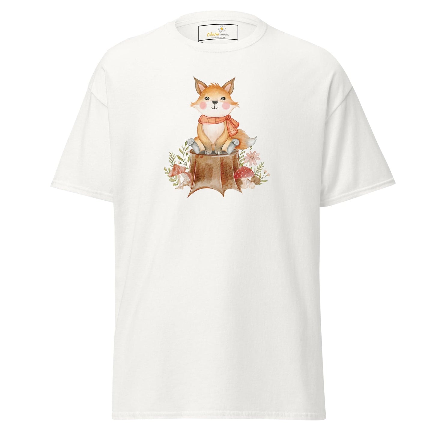 UNisex classic t-shirt - DRAWING FOX ON WOOD - REGULAR - White / S