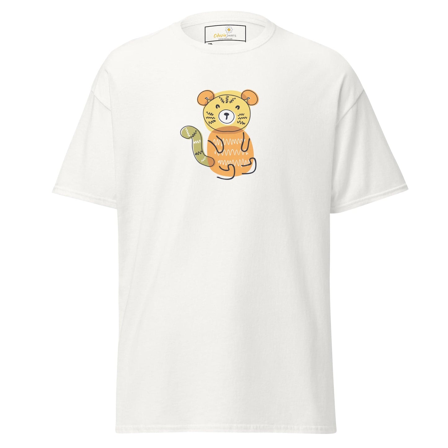 White T-shirt with cartoon tiger design for Men and Women, available in 2XL to 5XL sizes
