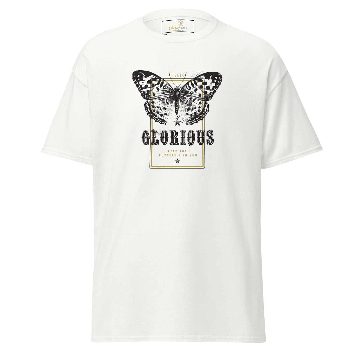 White T-shirt with butterfly graphic from T-SHIRT DESIGN TEE for Men and Women in 2XL to 5XL