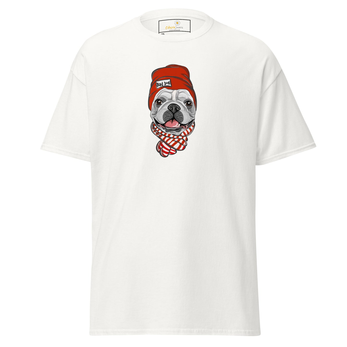 T-shirt classique unisexe - ANIMAUX AMUSANTS TÊTE DE CHIEN CHAPEAU ROUGE - GRAND