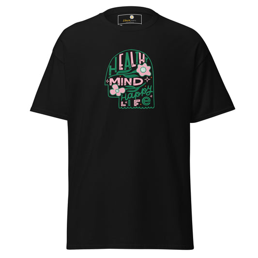 T-shirt classique pour homme - Texte Healthy Mind Life - Grand
