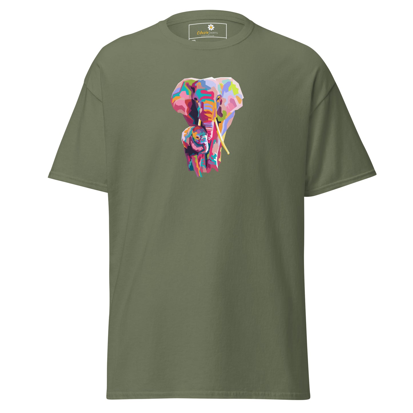 Klassiek heren t-shirt - WILDLIFE KLEURRIJKE OLIFANTEN - GROOT