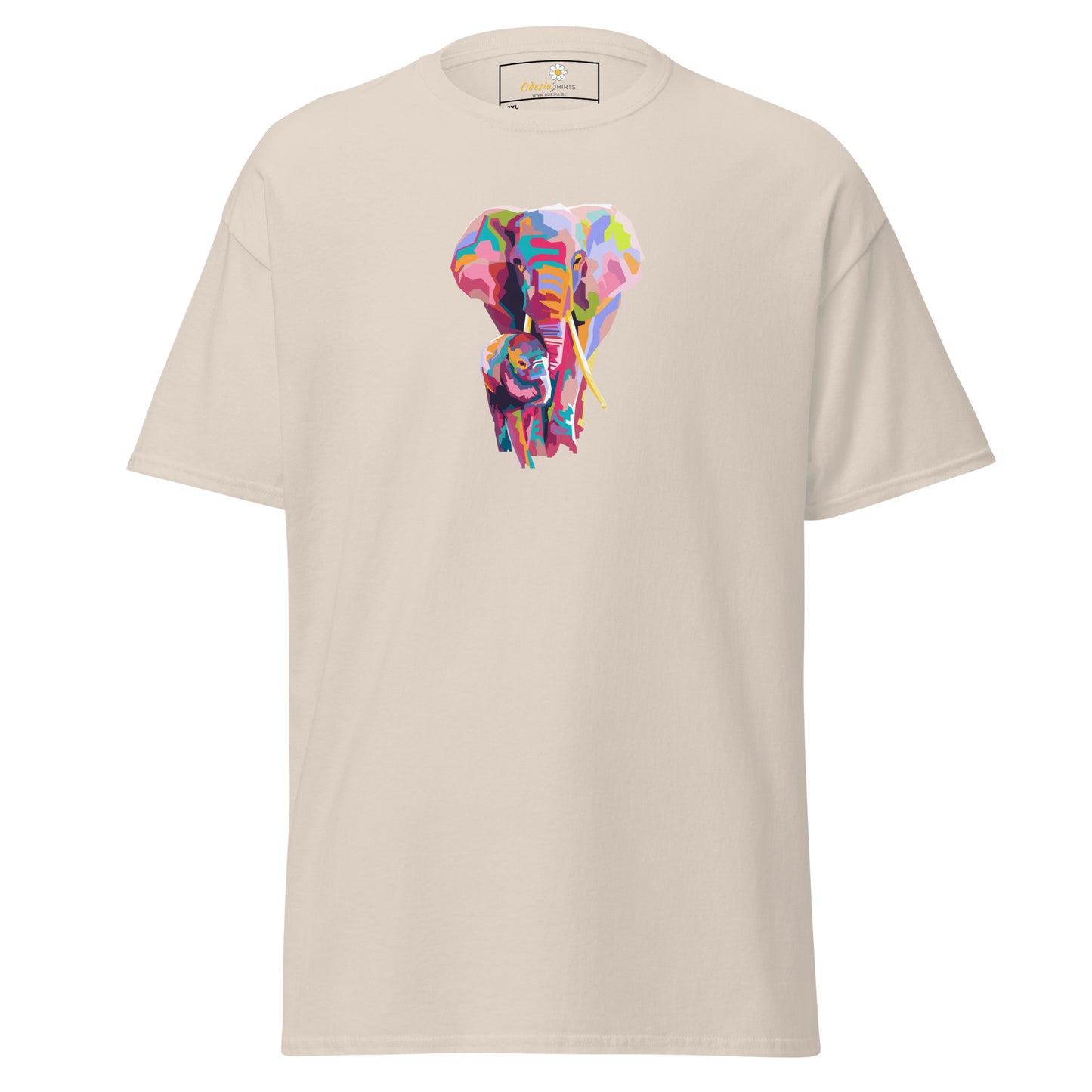Klassiek heren t-shirt - WILDLIFE KLEURRIJKE OLIFANTEN - GROOT