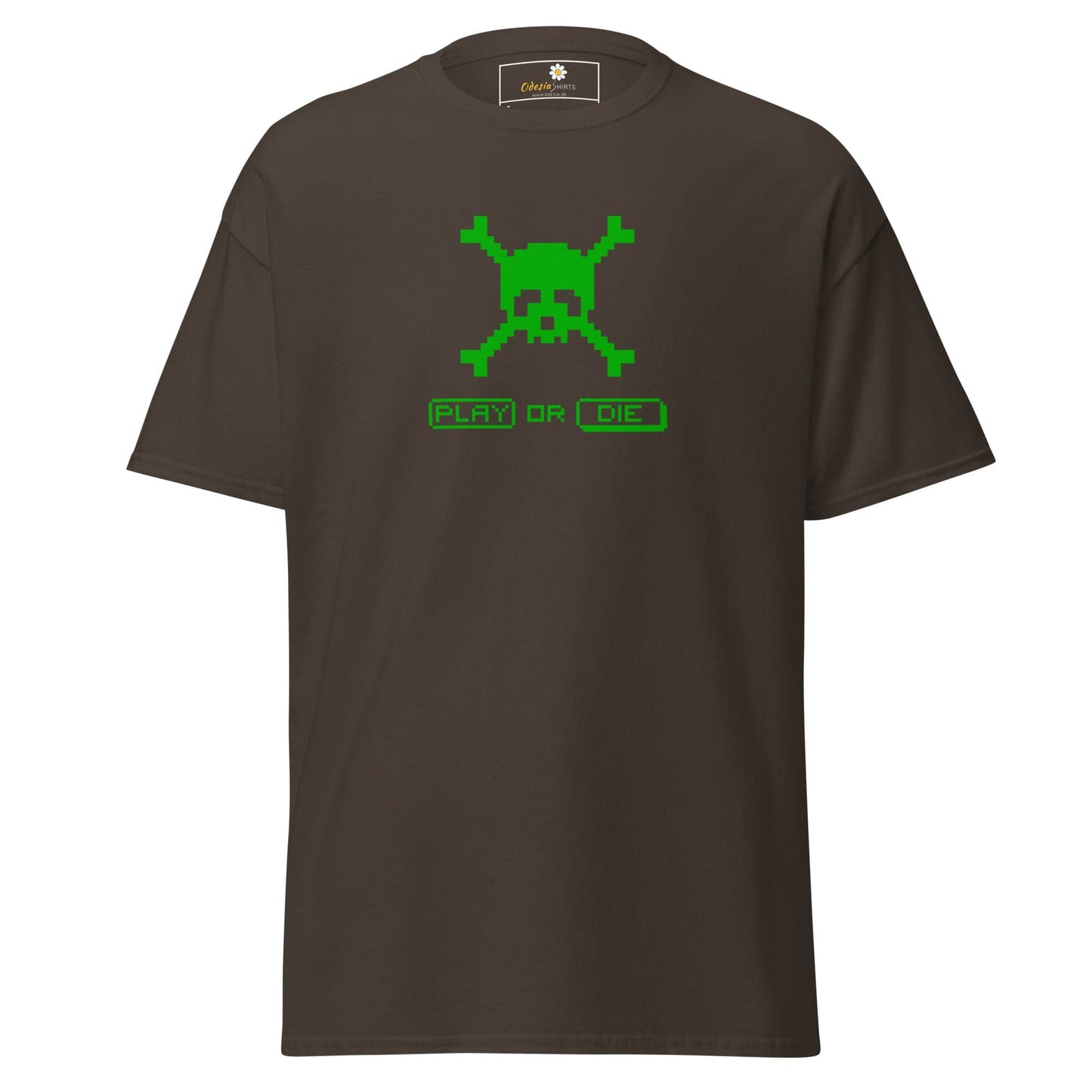 Unisex classic t-shirt - SKULL PLAY OR DIE - REGULAR - Dark Chocolate / S