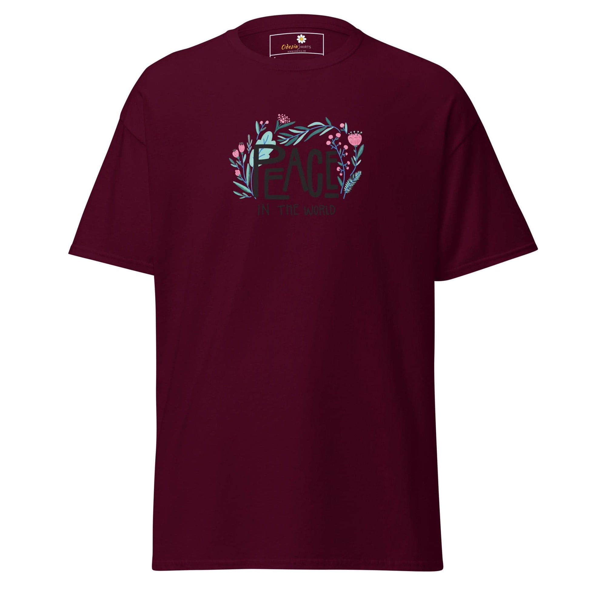 Unisex classic tee - POSITIVE TEXT PEACE IN THE WORLD - REGULAR - Maroon / S