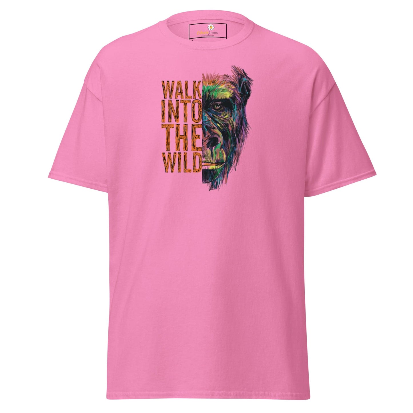 Pink T-shirt with Gorilla graphic for Men and Women in sizes S to XL