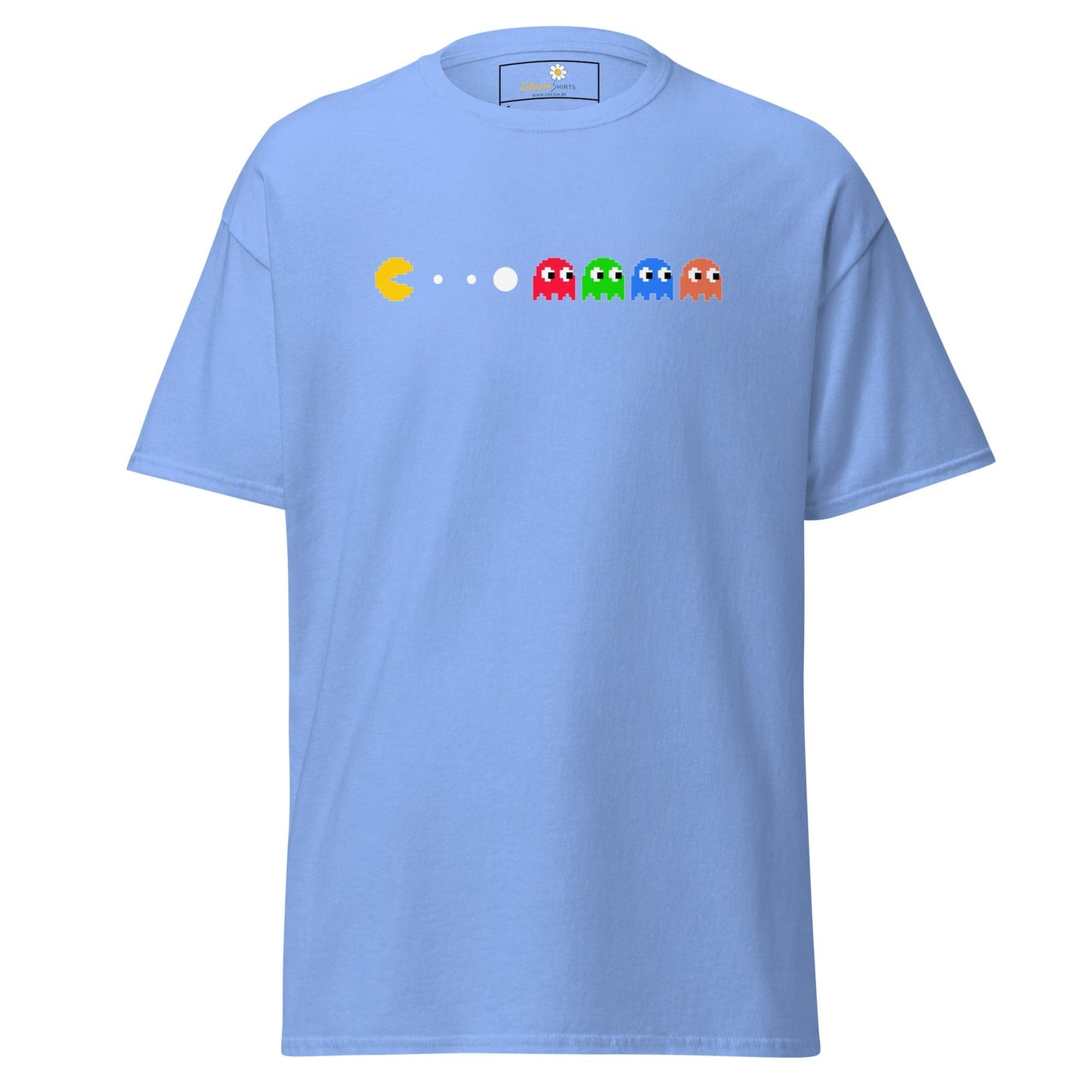 Light blue Pac-Man T-shirt for men and women in S to XL sizes