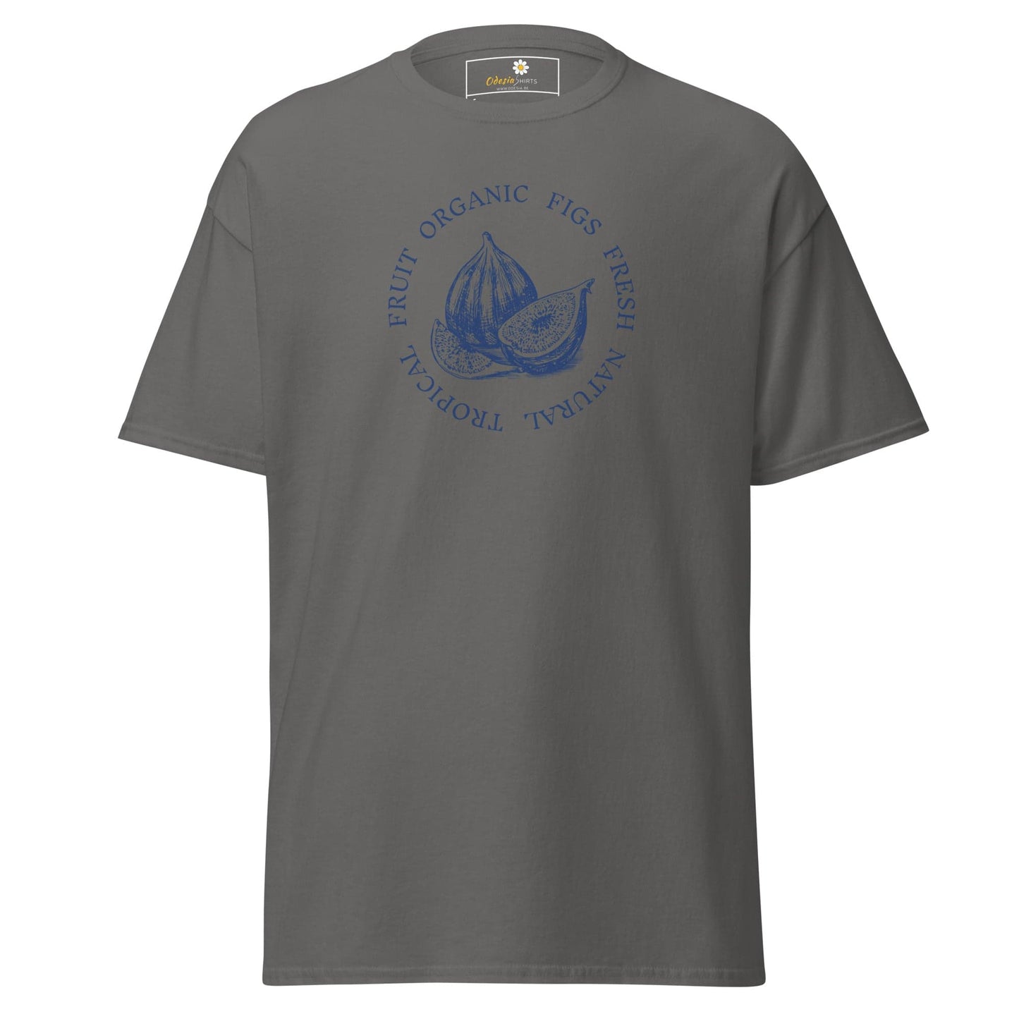 Gray T-shirt featuring a fig design for men and women available in sizes S to XL