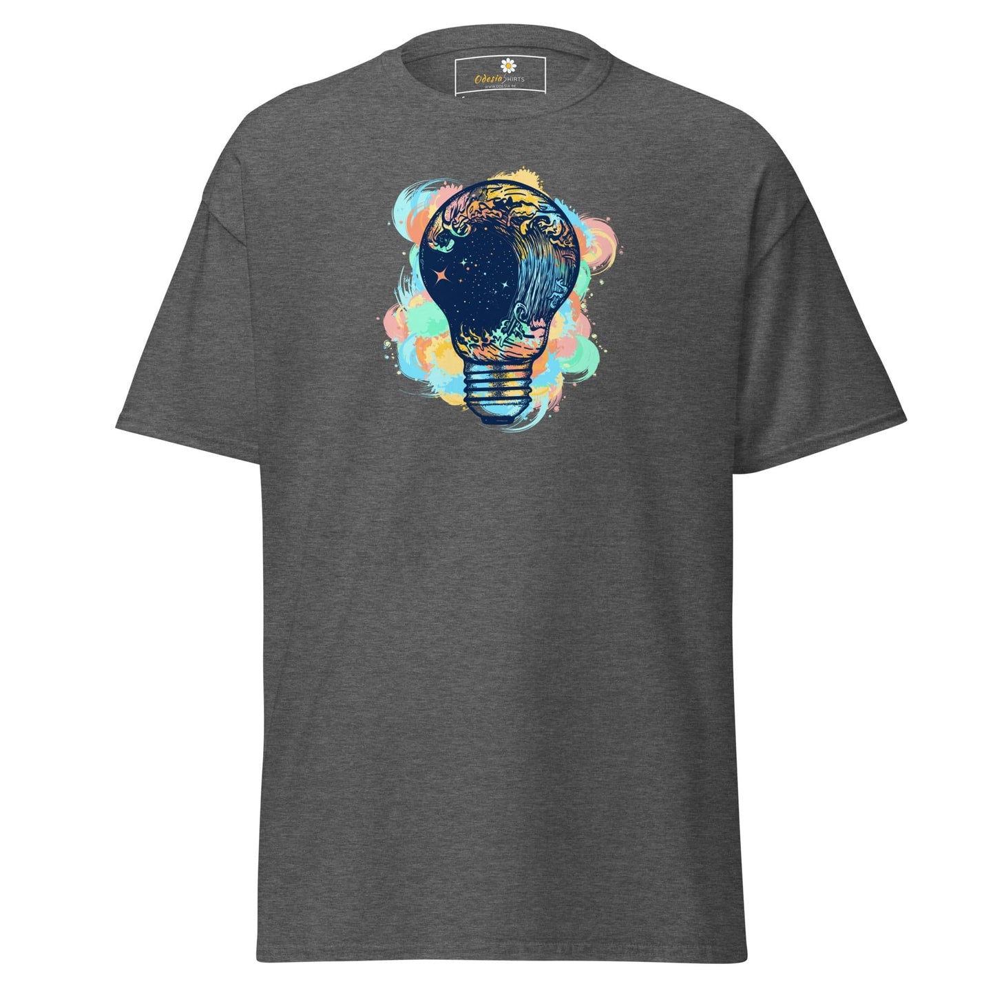 Gray T-shirt with lightbulb graphic from T-Shirt Design Tee for Men and Women