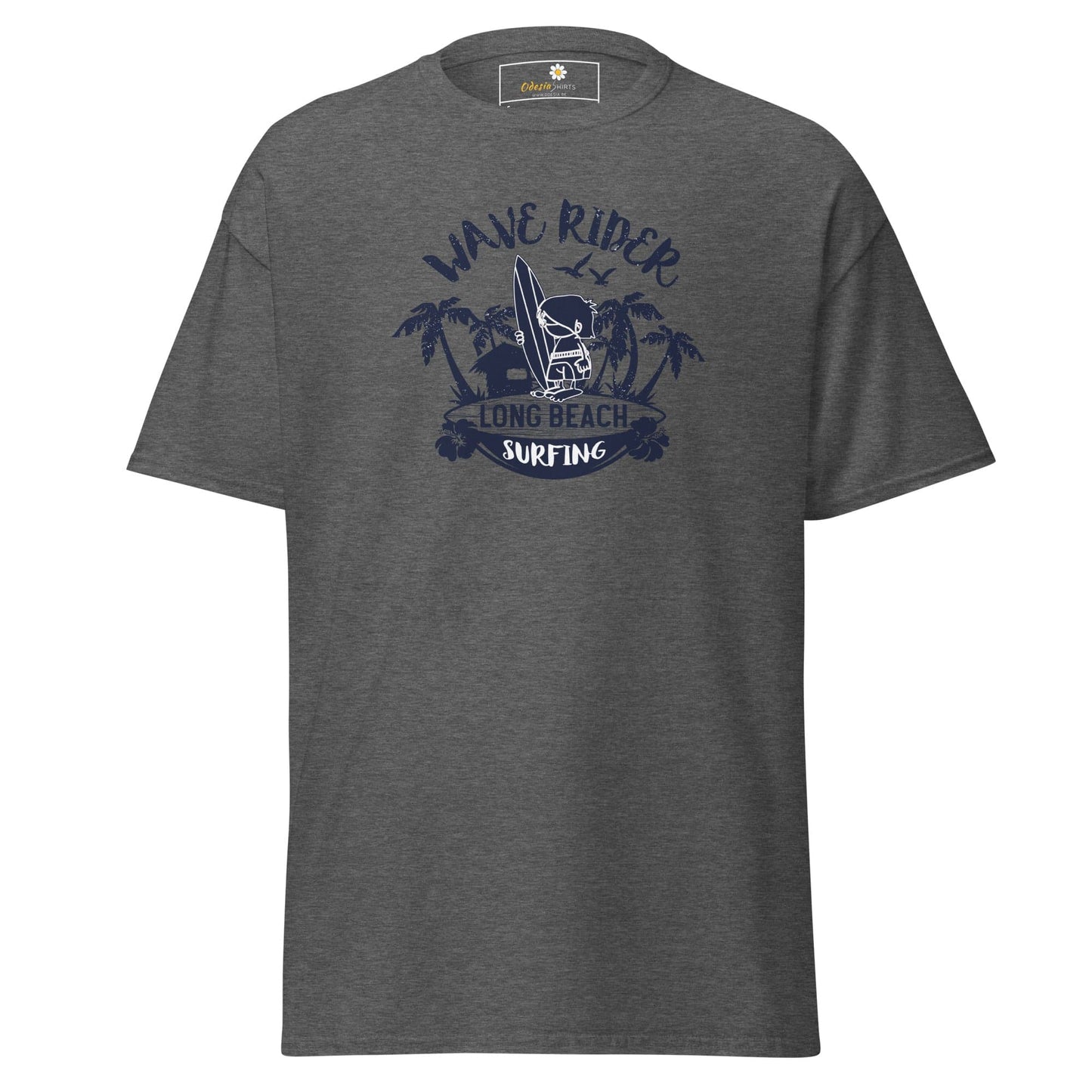 Gray T-shirt with surfing graphic from T-SHIRT DESIGN TEE for Men and Women, available S to XL