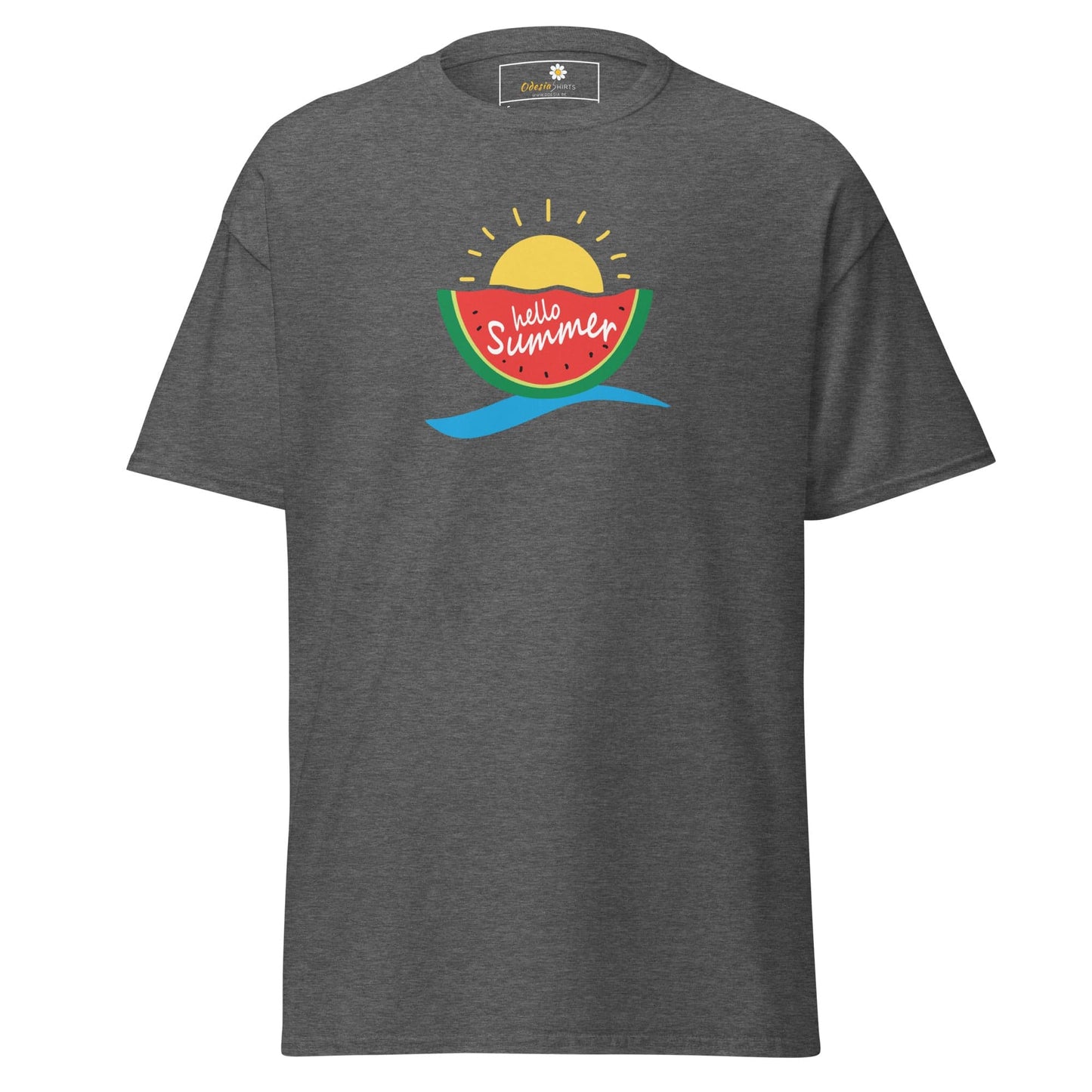Gray T-shirt with summer graphic from T-SHIRT DESIGN TEE for men and women sizes S to XL