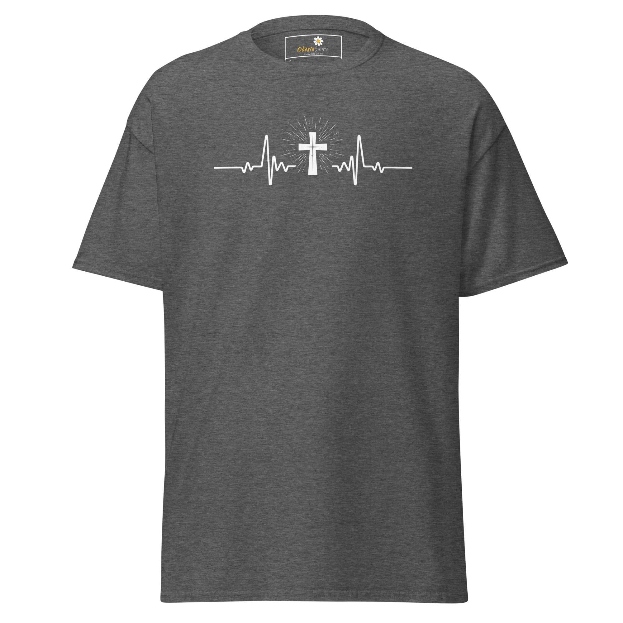 Gray T-shirt with cross heartbeat design for Men and Women in sizes S to XL