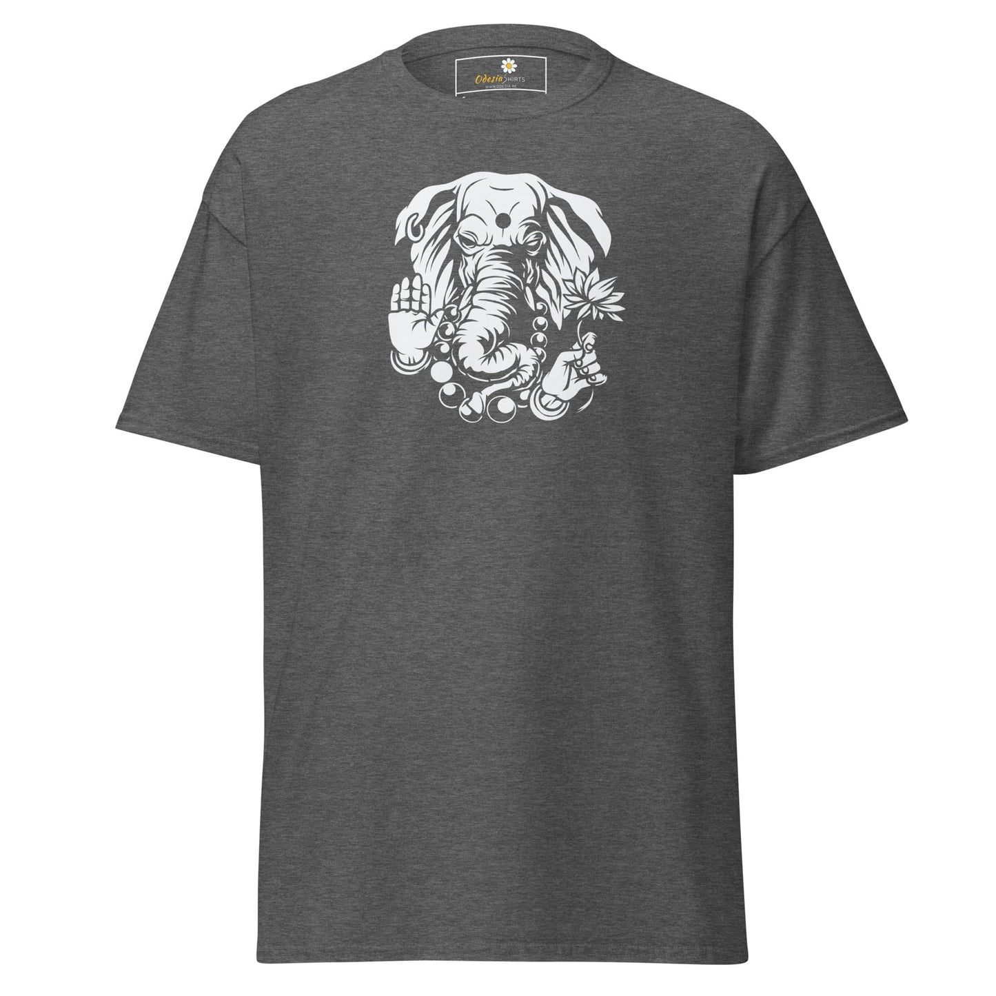 Gray T-shirt with elephant artwork for men and women, available in sizes S to XL