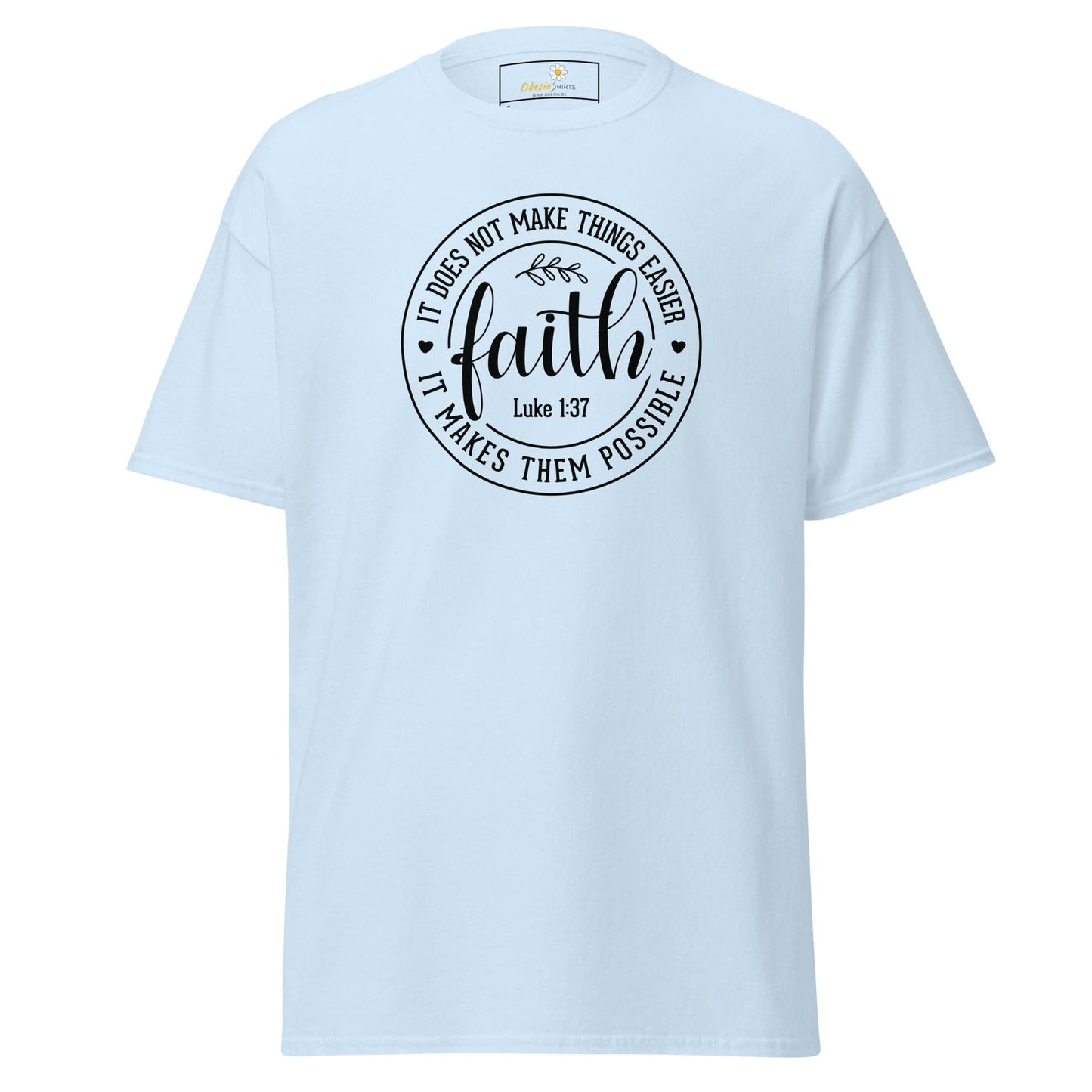 Light blue T-shirt with faith graphic from T-SHIRT DESIGN TEE for men and women