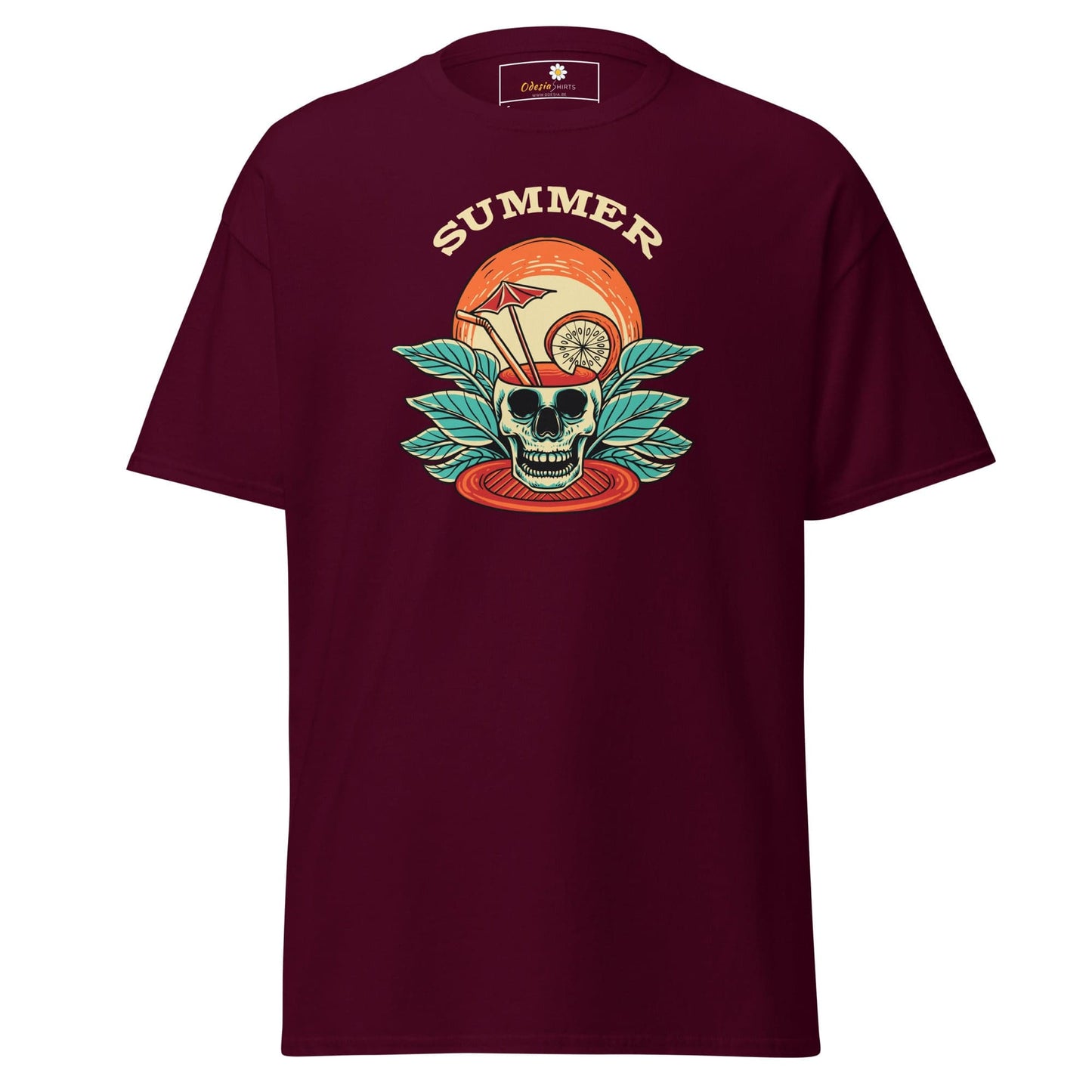 Unisex classic t-shirt - SKULL SUMMER DRINK - REGULAR - Maroon / S