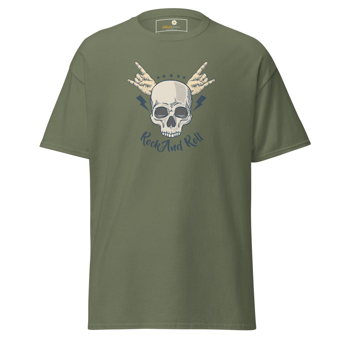 Olive green T-shirt with skull graphic from T-SHIRT DESIGN TEE for men and women