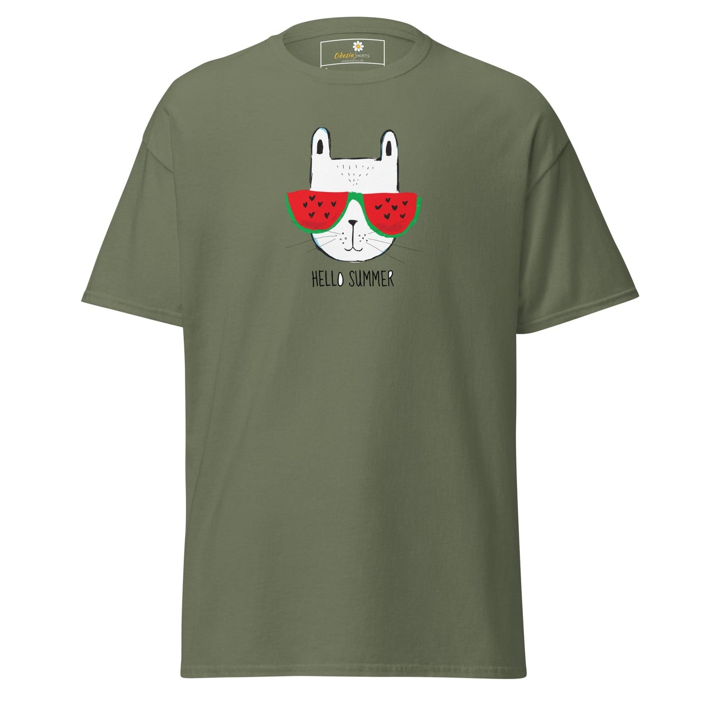 Unisex classic t-shirt - SUMMER HELLO CAT - REGULAR - Military Green / S