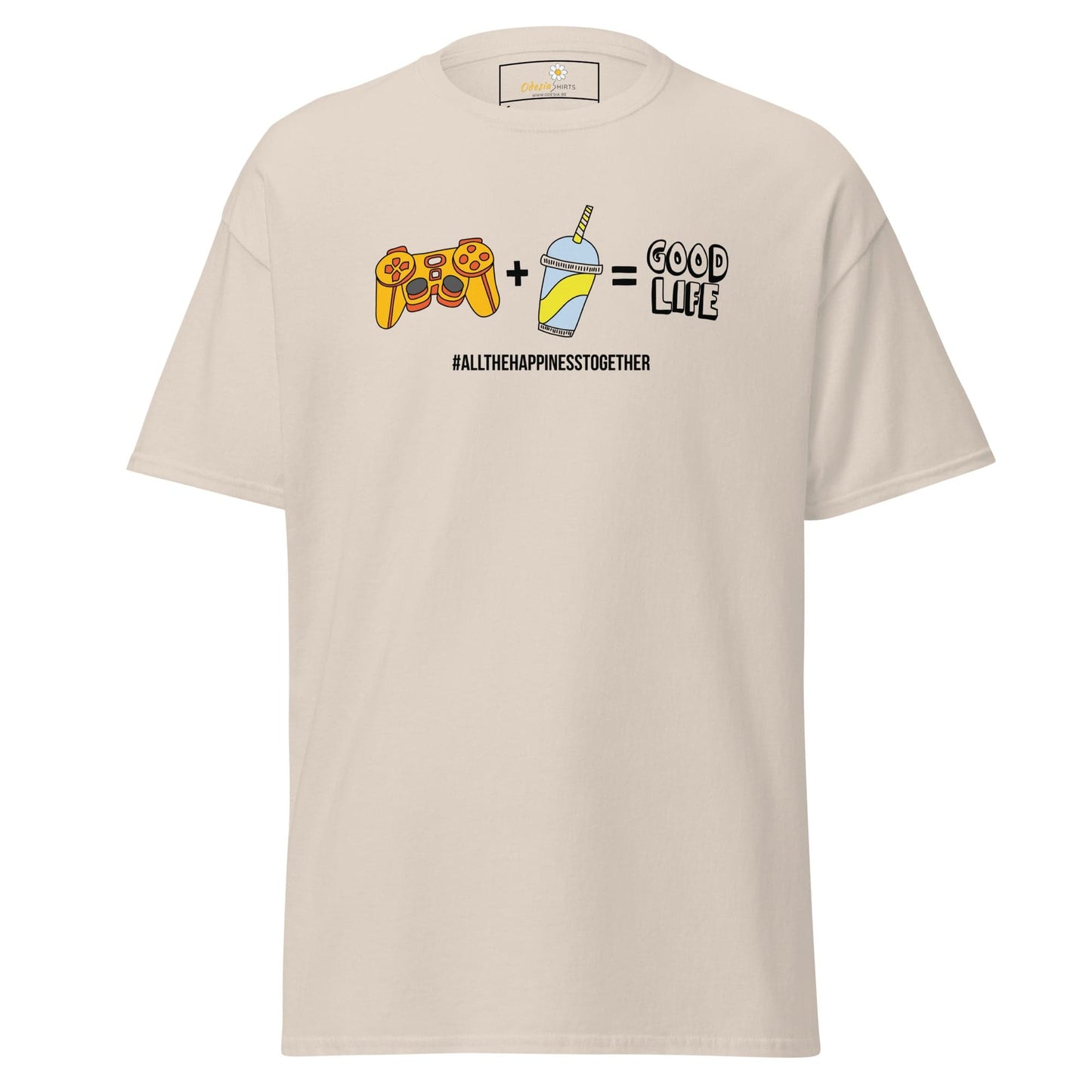 Beige T-shirt with graphic design for men and women in sizes S to XL