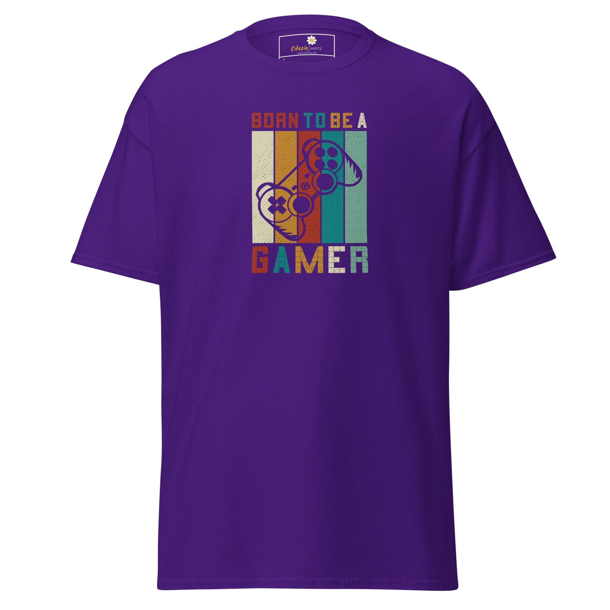 Purple gaming-themed T-shirt for men and women available in sizes S to XL