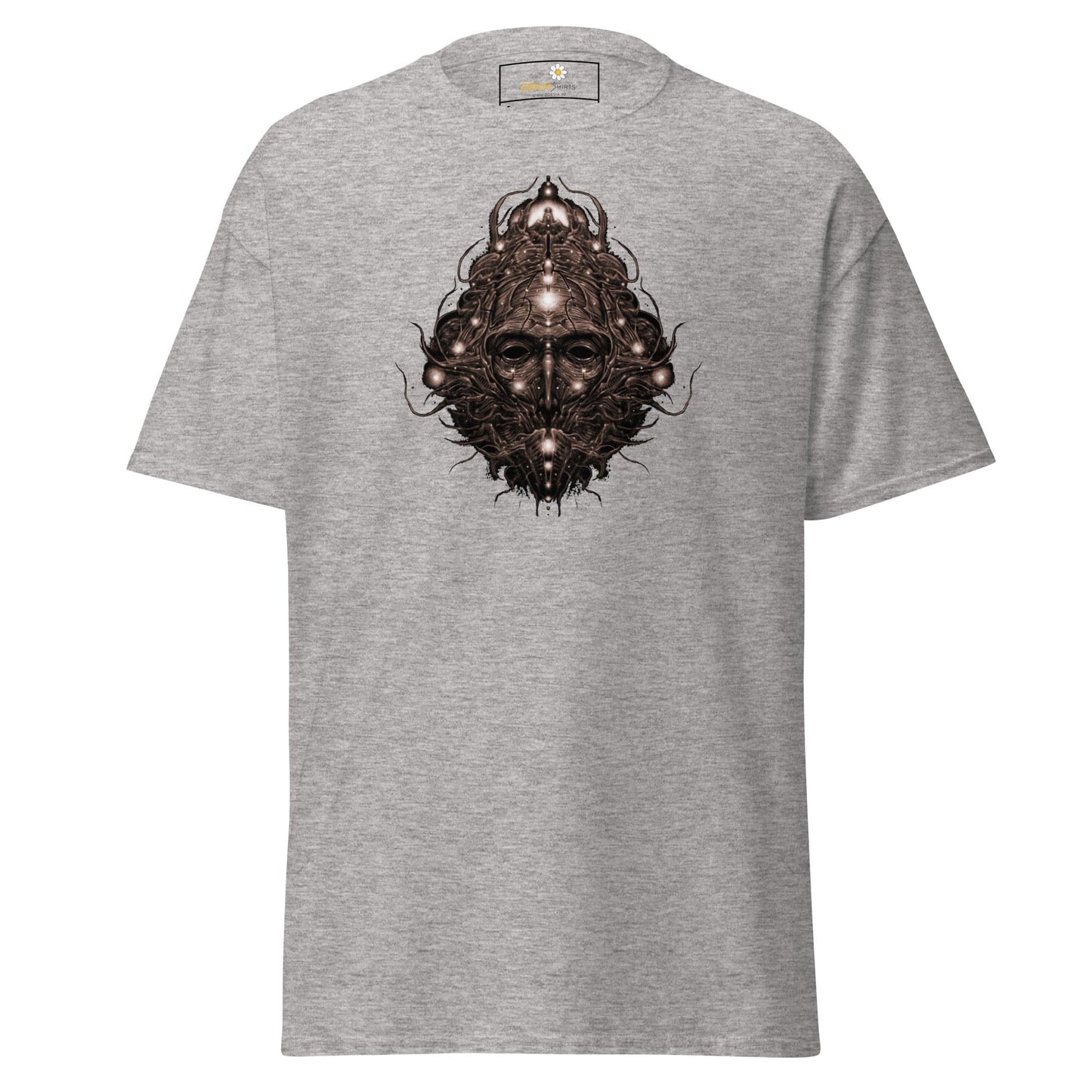 Gray T-shirt with face graphic from T-SHIRT DESIGN TEE for Men and Women available in sizes S to XL