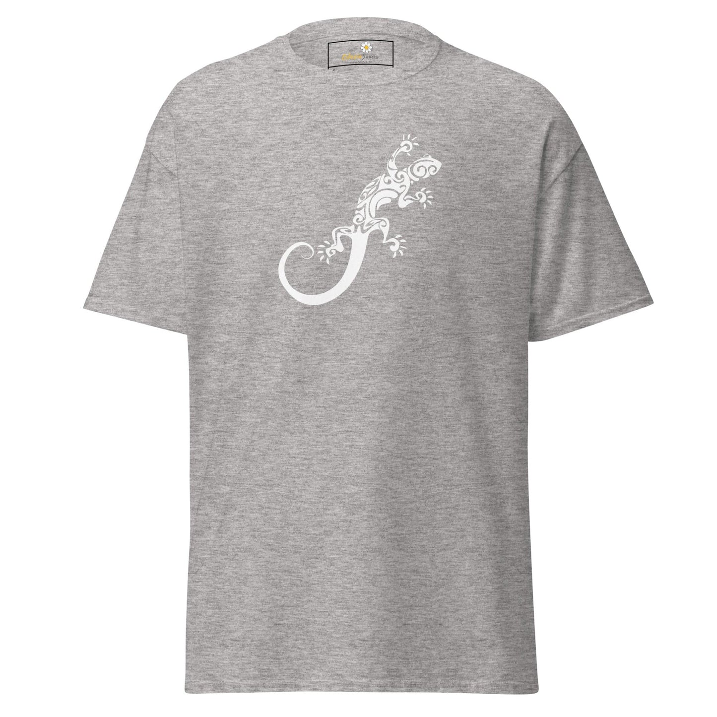 Gray T-shirt with white lizard design from T-SHIRT DESIGN TEE for men and women S to XL