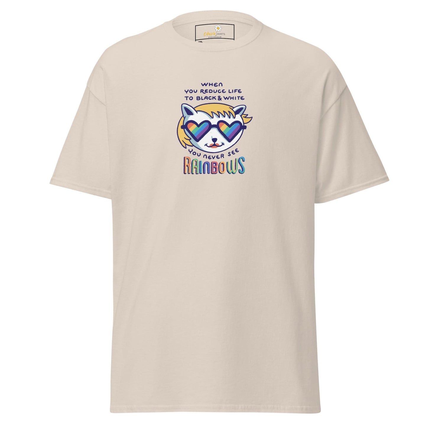 Beige T-shirt with rainbow graphic for men and women in 2XL to 5XL sizes